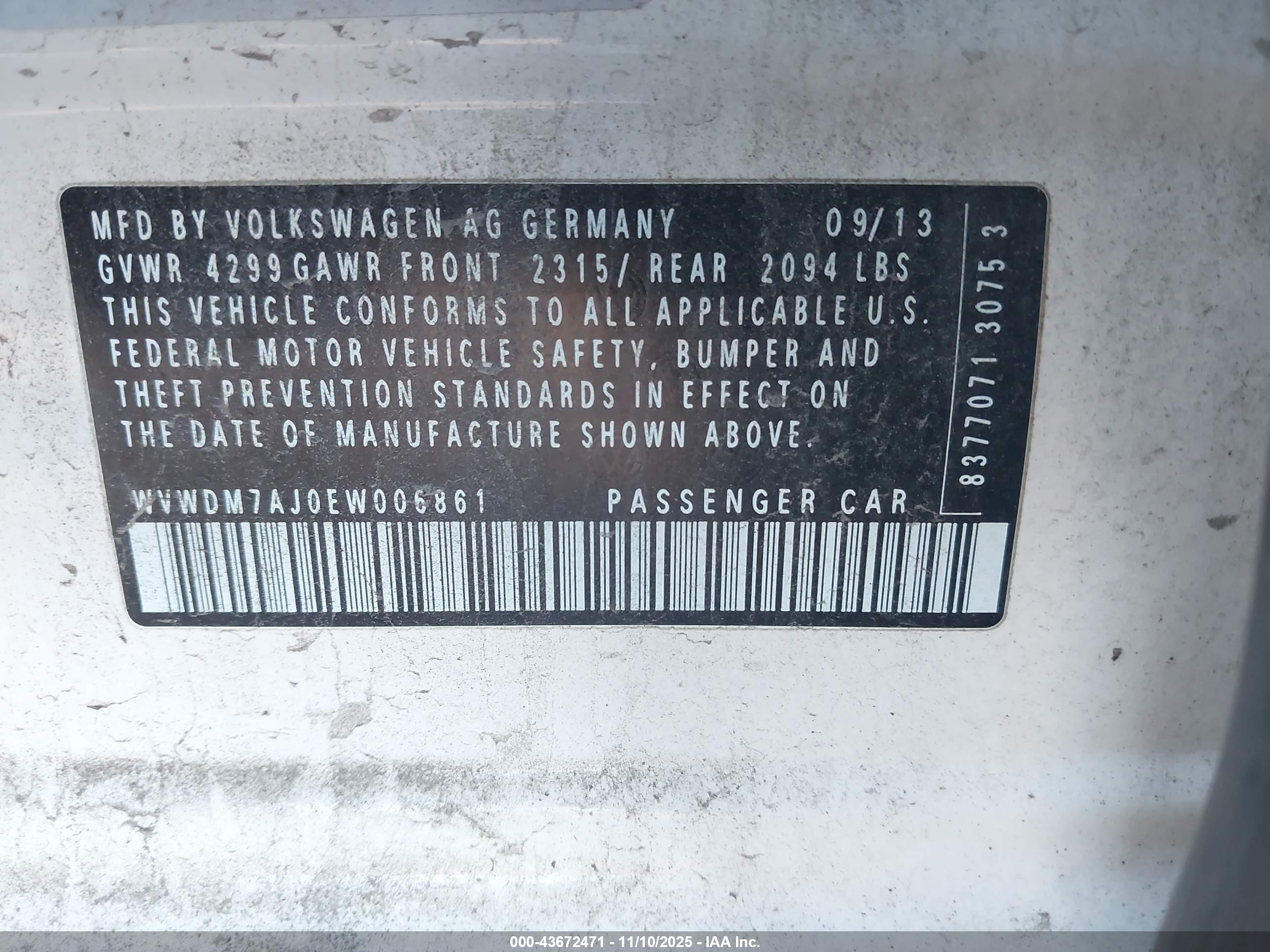 2014 Volkswagen Golf 2.0l Tdi White vin: WVWDM7AJ0EW006861
