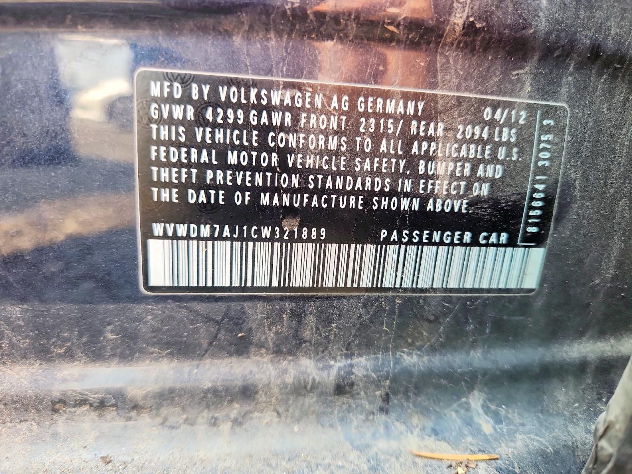 2012 Volkswagen Golf Blue vin: WVWDM7AJ1CW321889