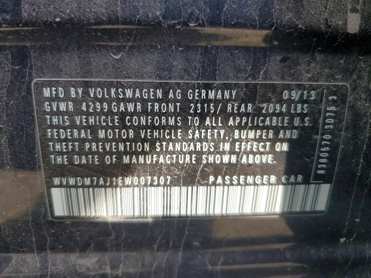 2014 Volkswagen Golf Blue vin: WVWDM7AJ1EW007307