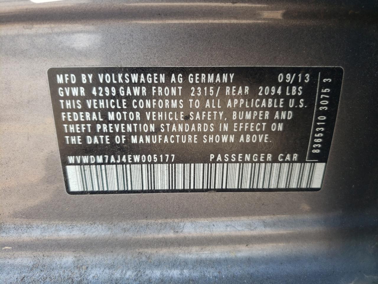 2014 Volkswagen Golf  Серый vin: WVWDM7AJ4EW005177