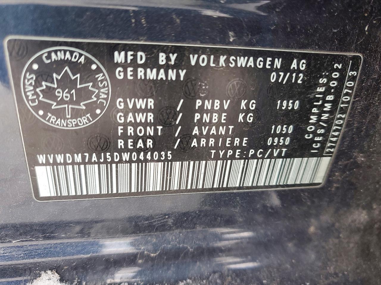 2013 Volkswagen Golf Charcoal vin: WVWDM7AJ5DW044035