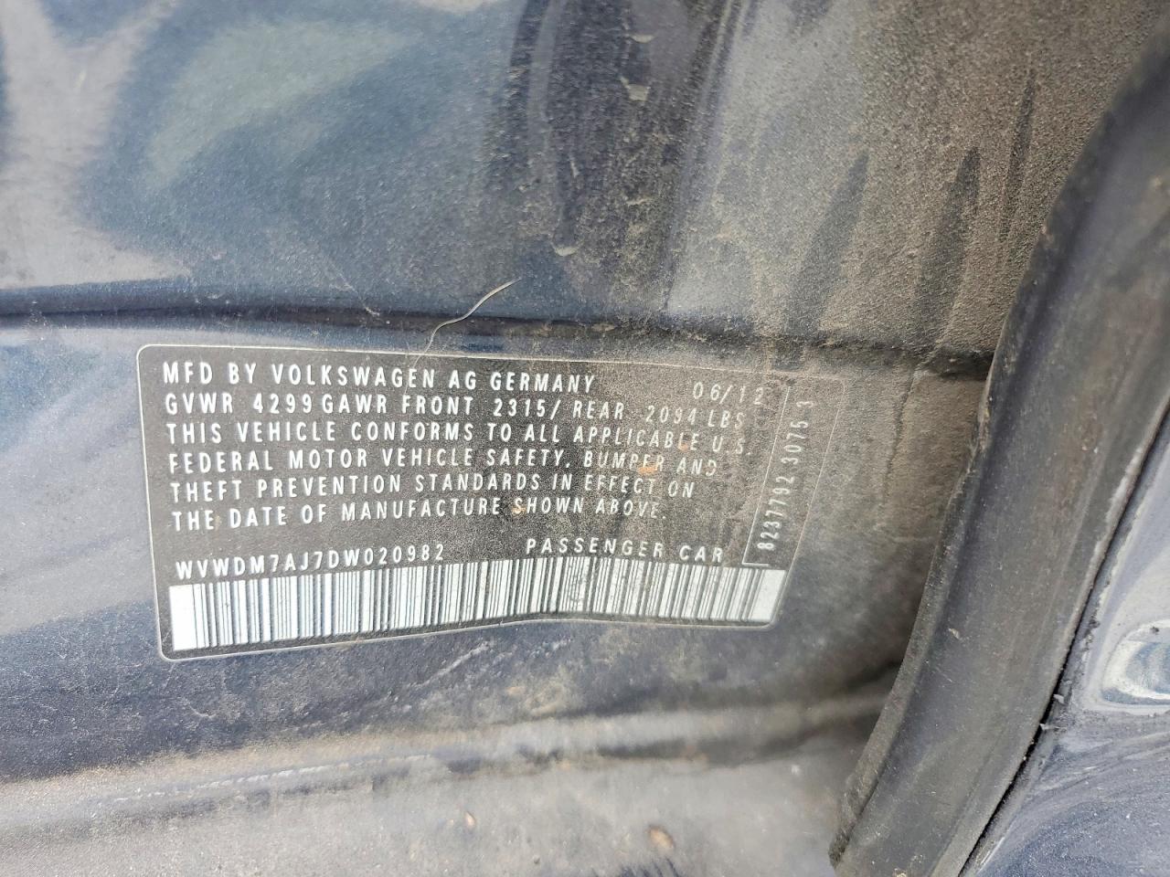 2013 Volkswagen Golf Charcoal vin: WVWDM7AJ7DW020982