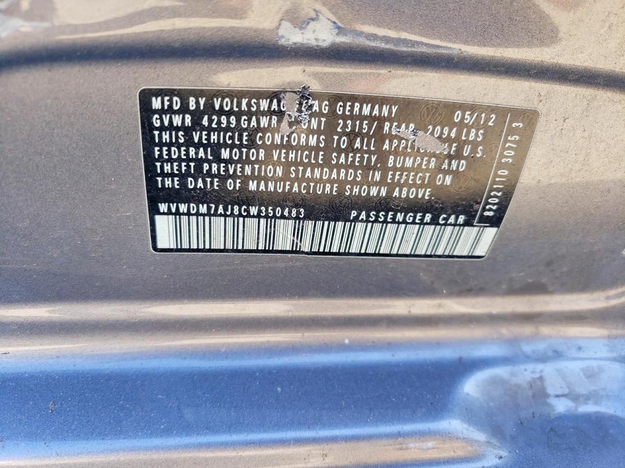 2012 Volkswagen Golf Gray vin: WVWDM7AJ8CW350483