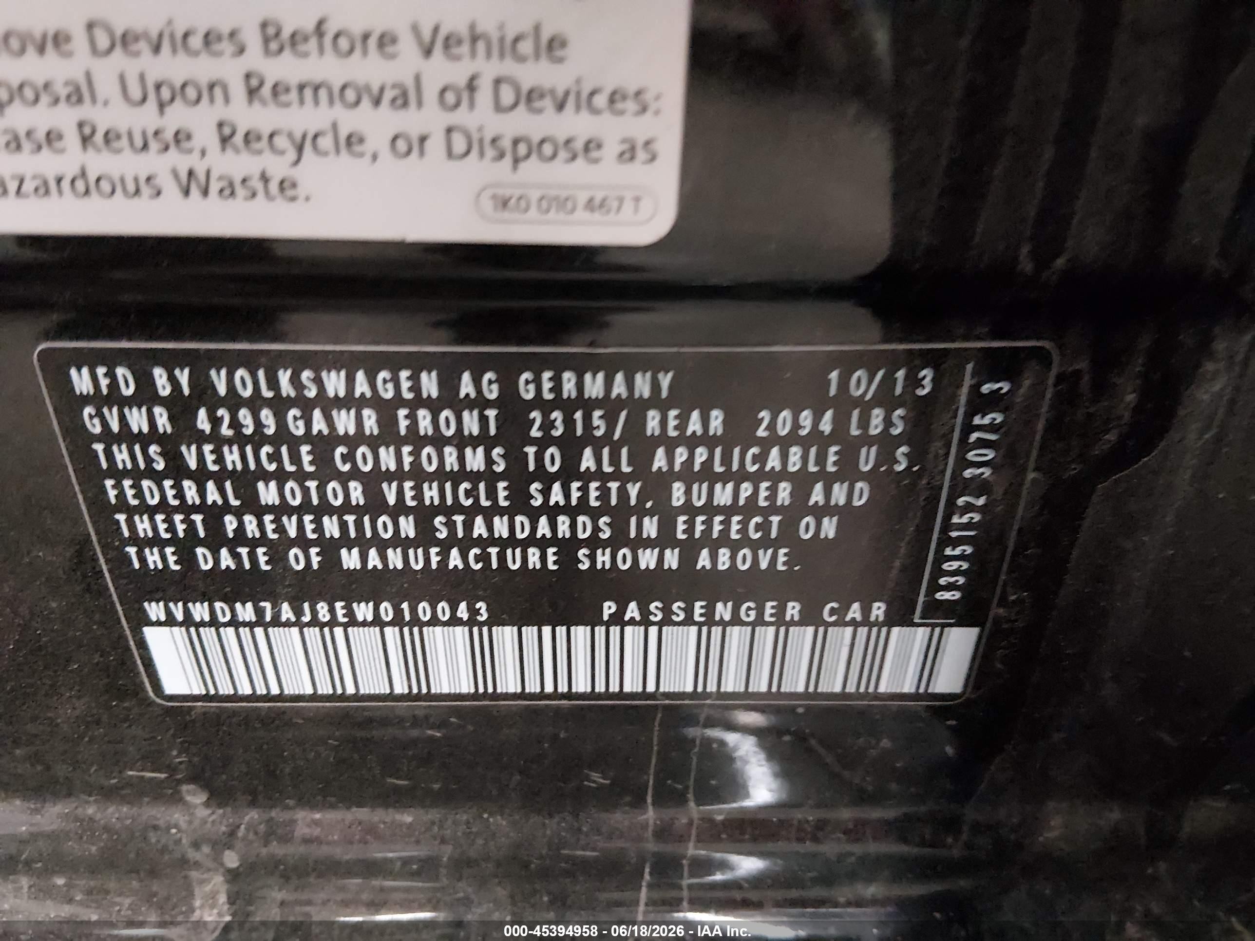 2014 Volkswagen Golf 2.0l Tdi Черный vin: WVWDM7AJ8EW010043