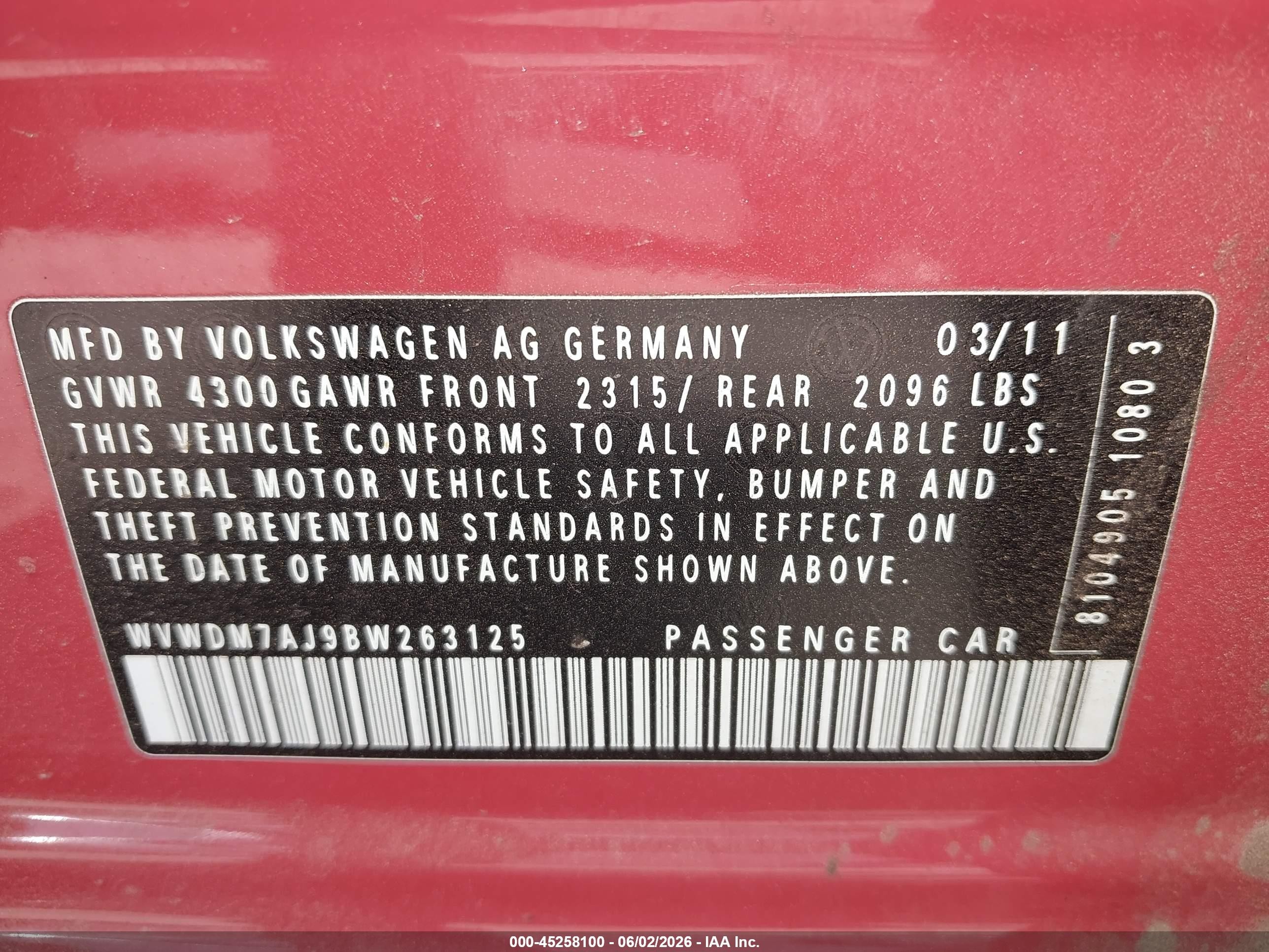 2011 Volkswagen Golf Tdi 4-door Red vin: WVWDM7AJ9BW263125