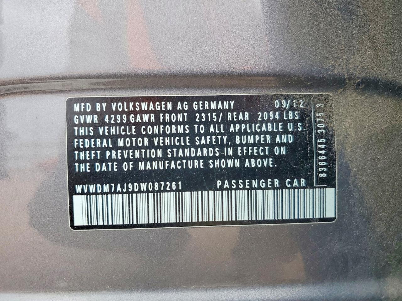 2013 Volkswagen Golf Gray vin: WVWDM7AJ9DW087261