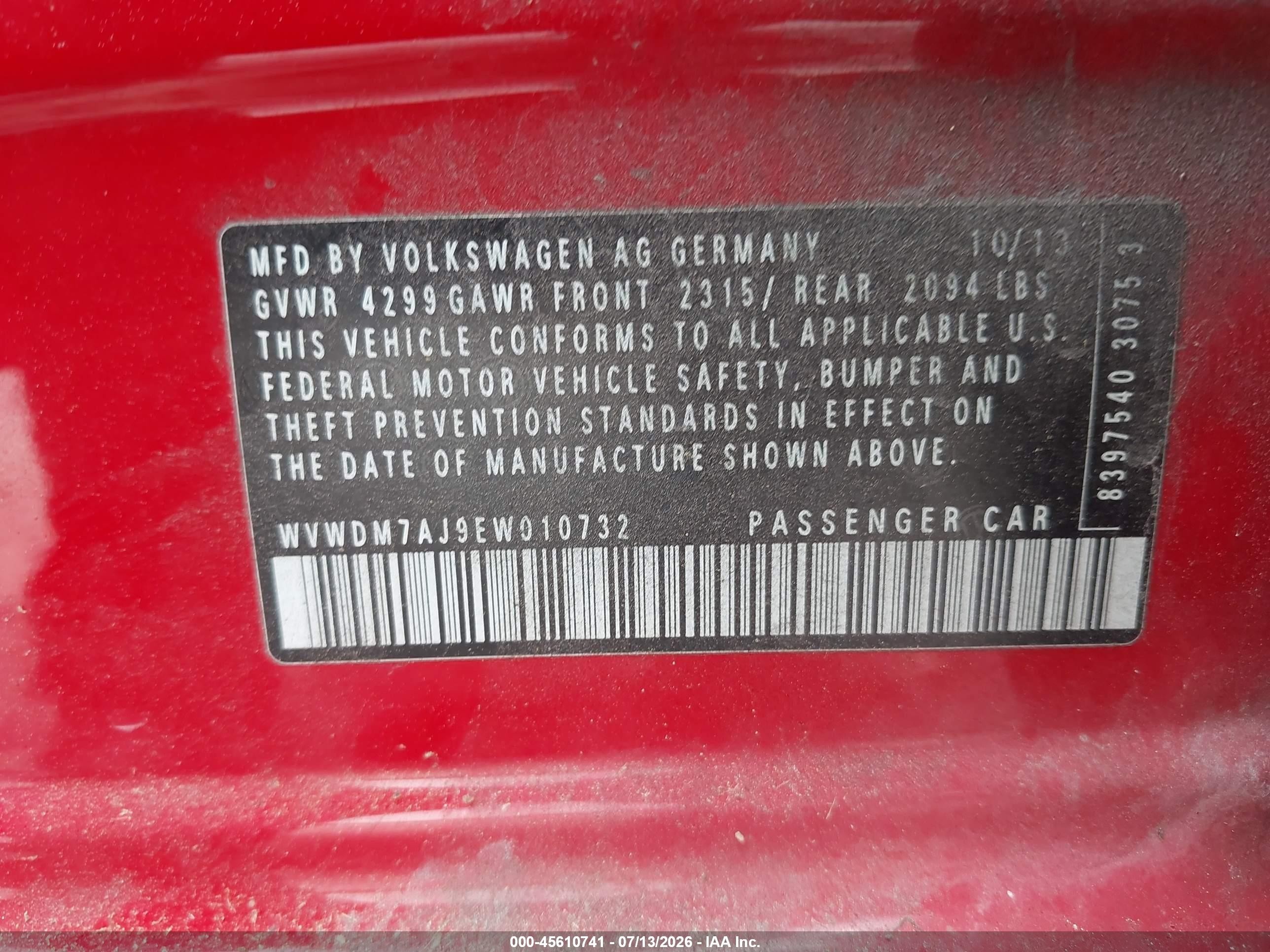 2014 Volkswagen Golf 2.0l Tdi Red vin: WVWDM7AJ9EW010732