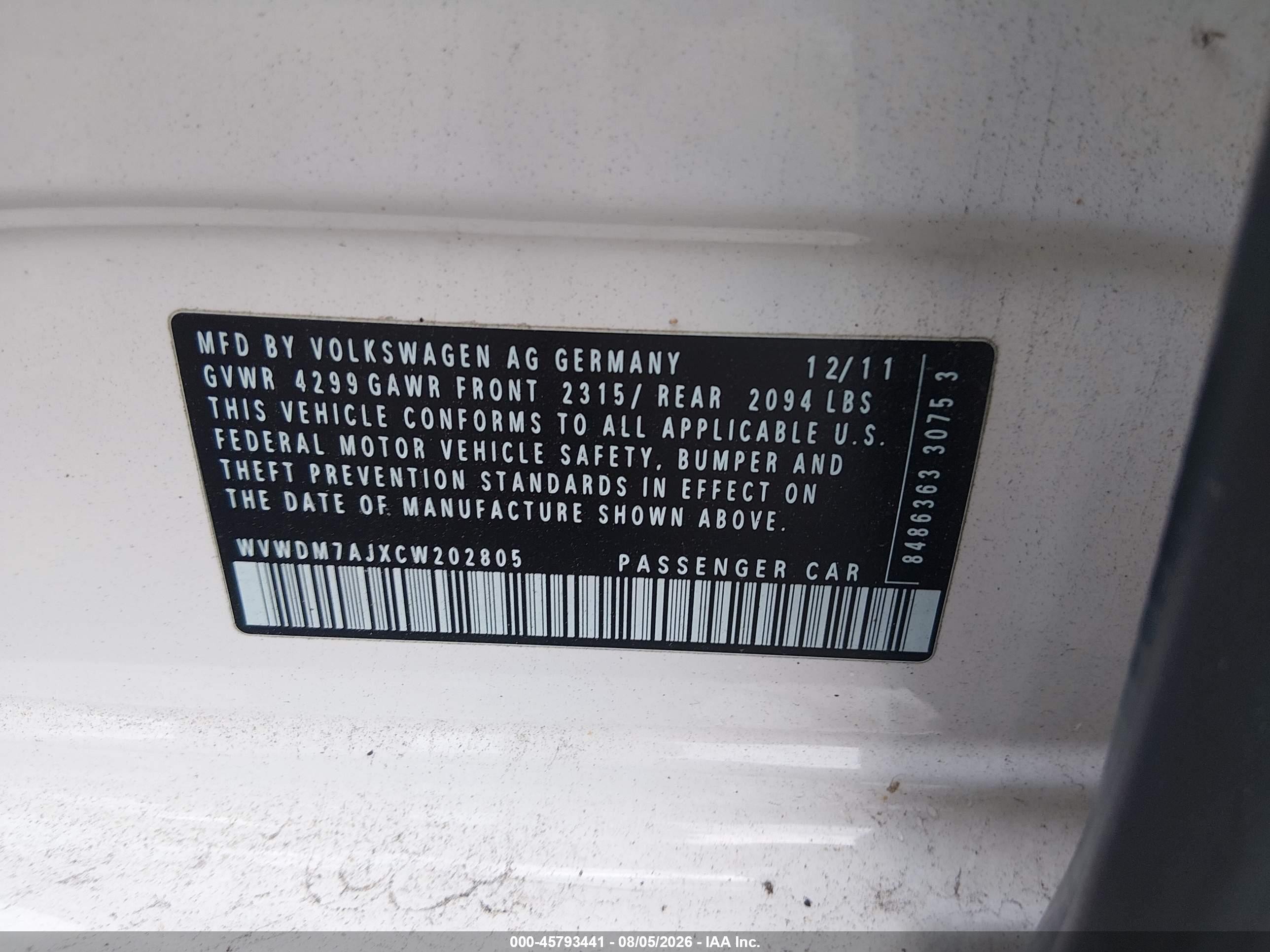 2012 Volkswagen Golf Tdi 4-door White vin: WVWDM7AJXCW202805
