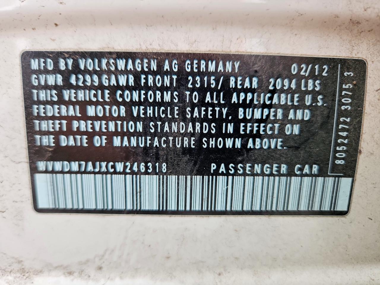 2012 Volkswagen Golf White vin: WVWDM7AJXCW246318
