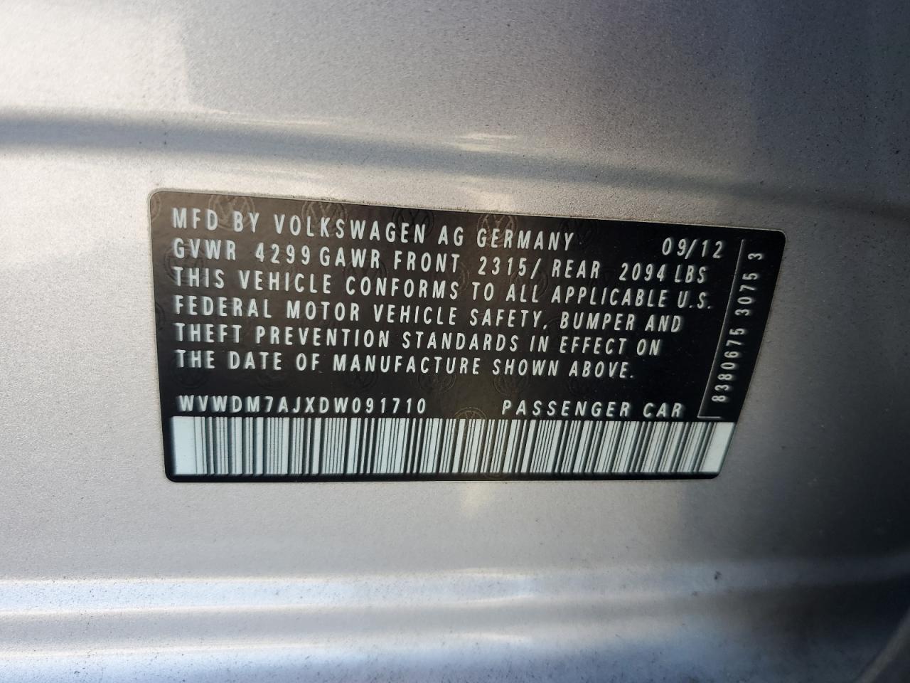 2013 Volkswagen Golf Серебряный vin: WVWDM7AJXDW091710