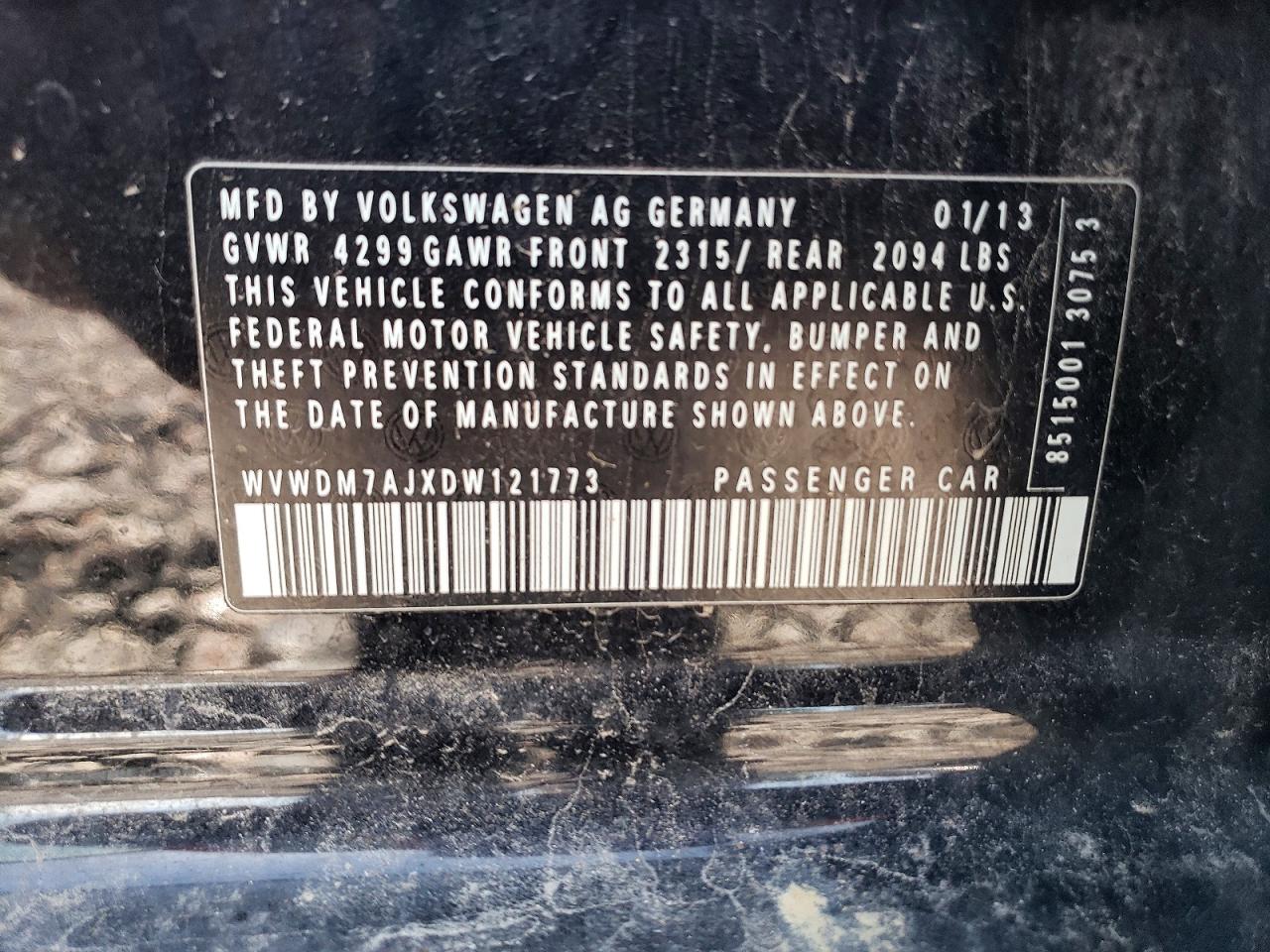 2013 Volkswagen Golf Black vin: WVWDM7AJXDW121773