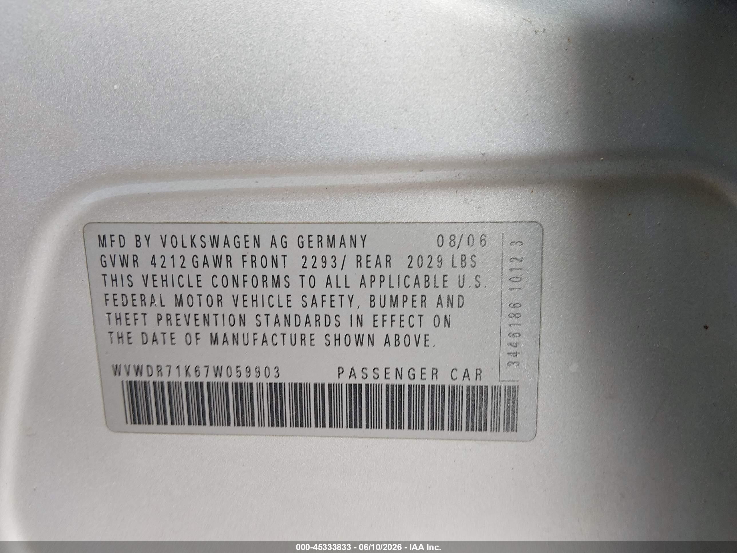 2007 Volkswagen Rabbit 4-door (a6) Серебряный vin: WVWDR71K67W059903