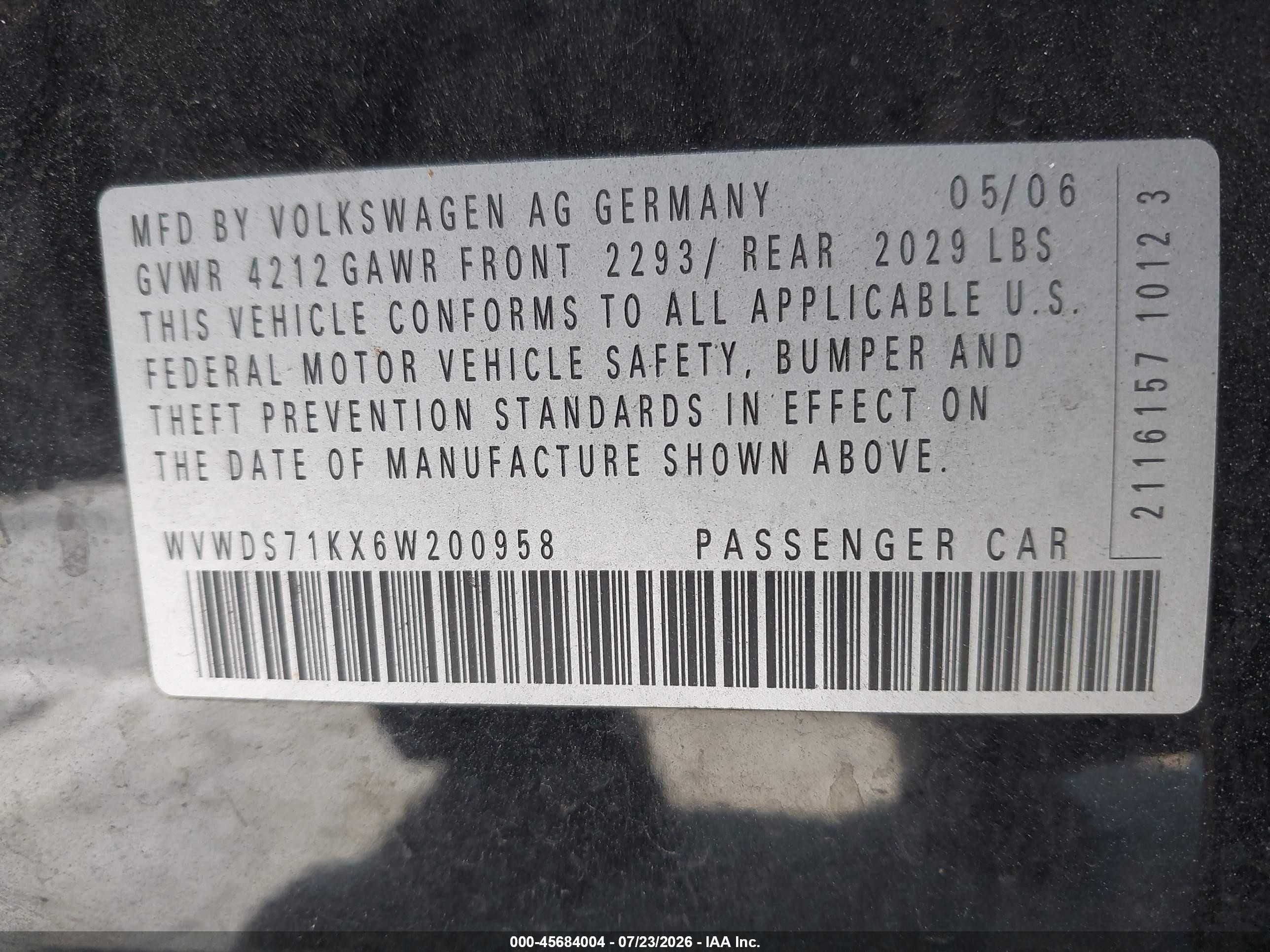 2006 Volkswagen Rabbit 4-door Black vin: WVWDS71KX6W200958