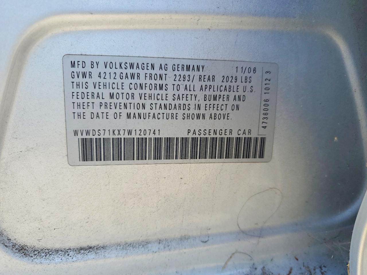2007 Volkswagen Rabbit Silver vin: WVWDS71KX7W120741