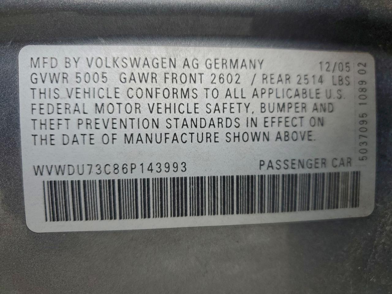 2006 Volkswagen Passat 3.6l 4motion Sport Gray vin: WVWDU73C86P143993