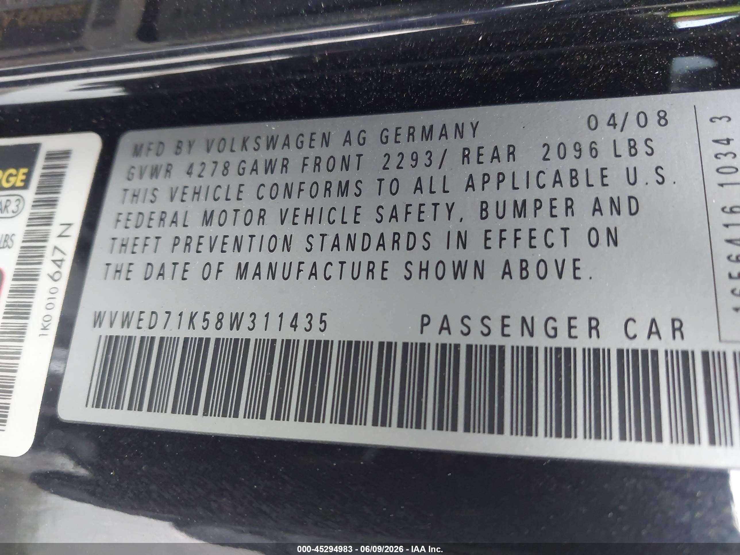 2008 Volkswagen Gti 2-door Black vin: WVWED71K58W311435