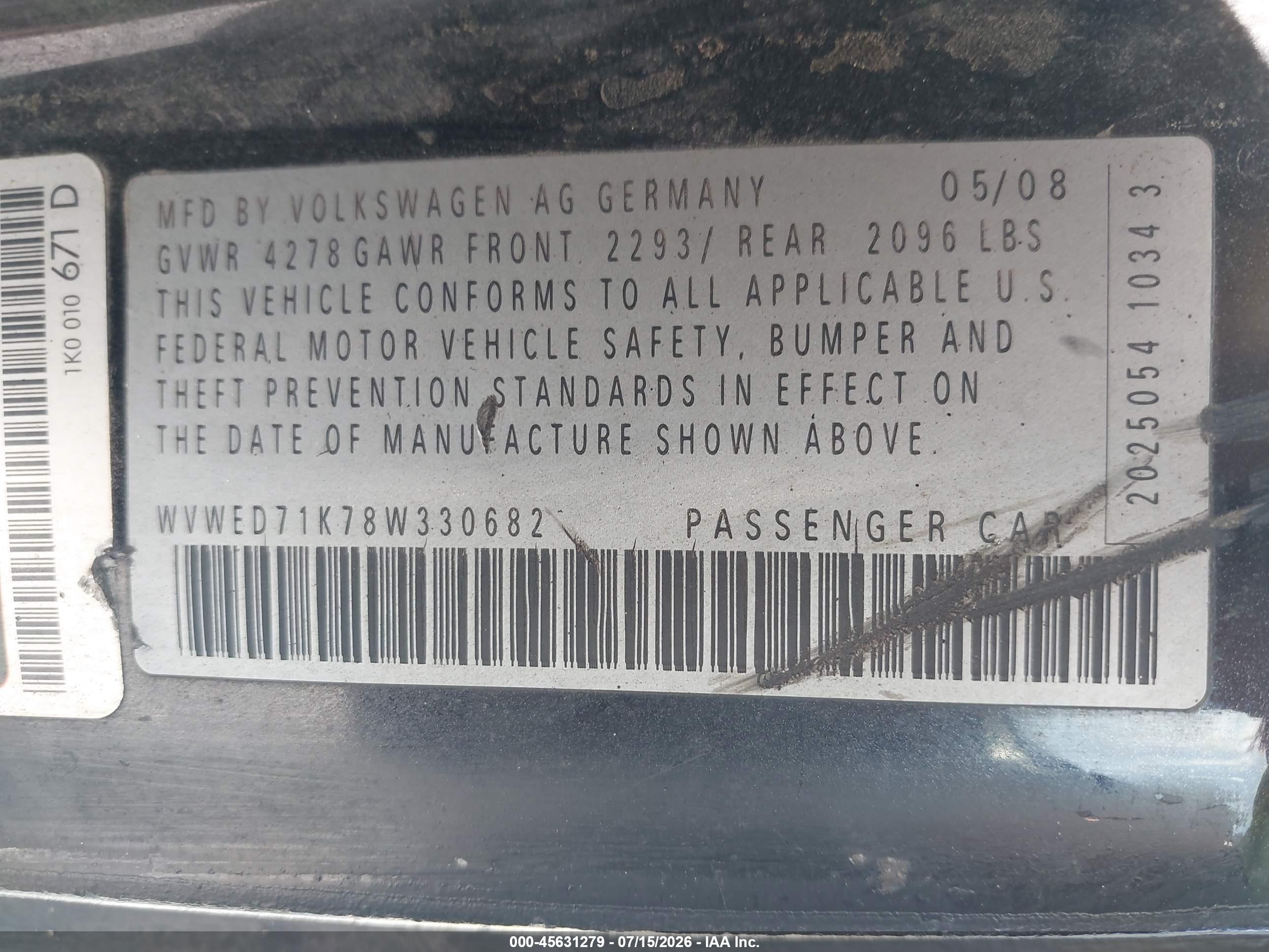 2008 Volkswagen Gti 2-door Black vin: WVWED71K78W330682