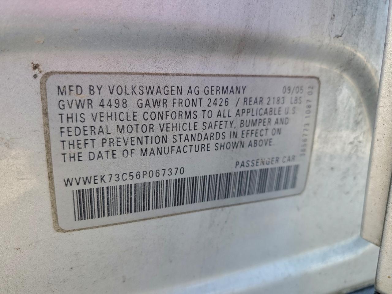 2006 Volkswagen Passat 2.0t Luxury Silver vin: WVWEK73C56P067370
