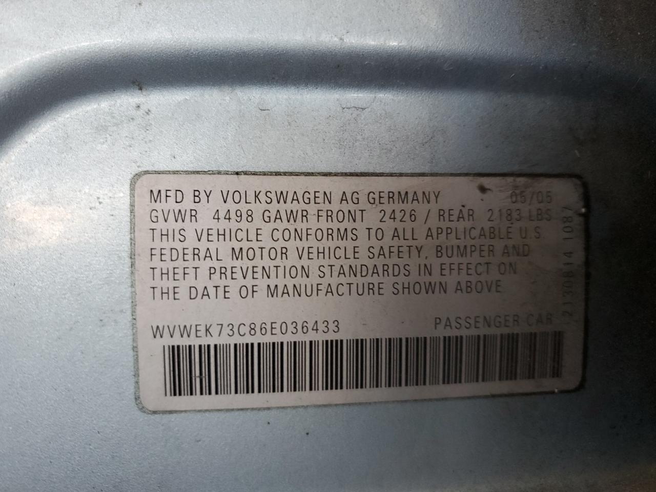 2006 Volkswagen Passat 2.0t Luxury Blue vin: WVWEK73C86E036433