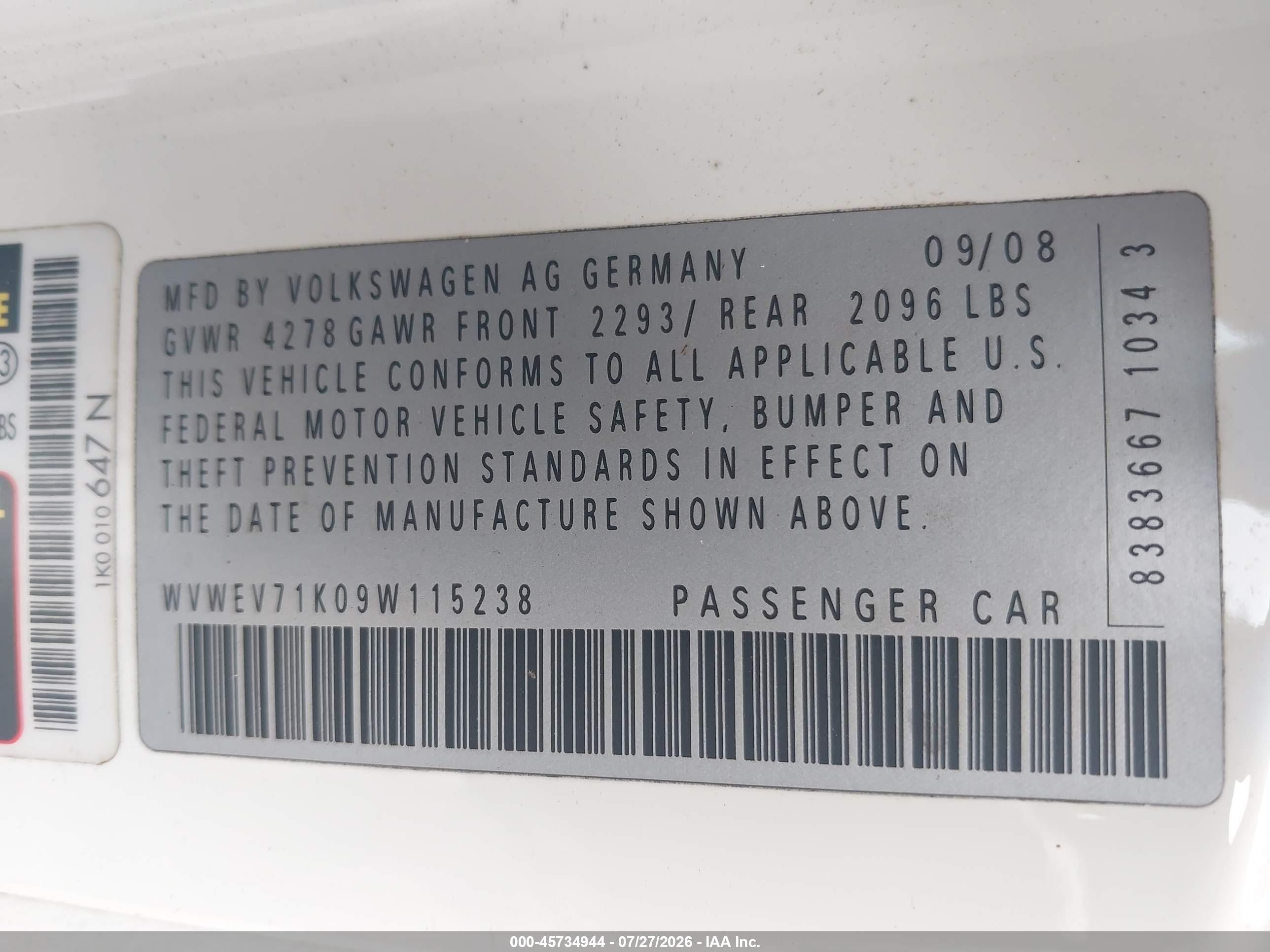 2009 Volkswagen Gti 2-door White vin: WVWEV71K09W115238