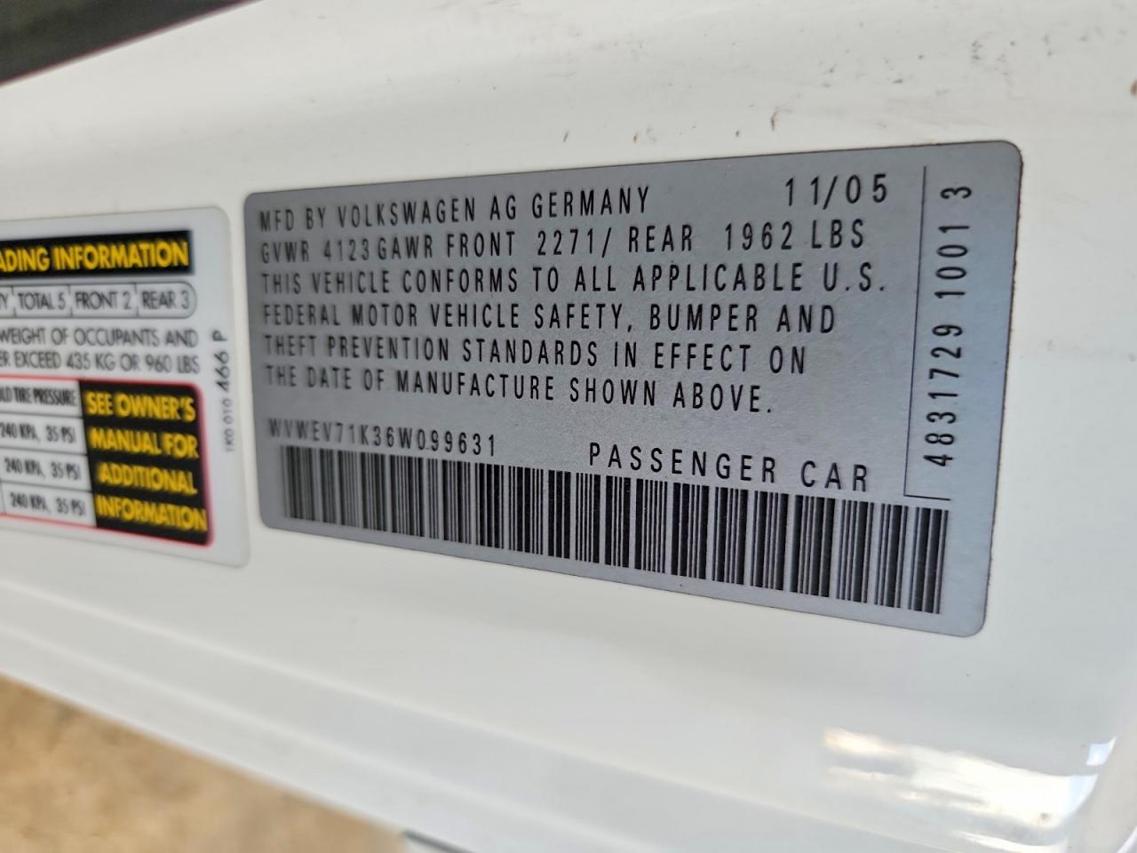 2006 Volkswagen New Gti White vin: WVWEV71K36W099631
