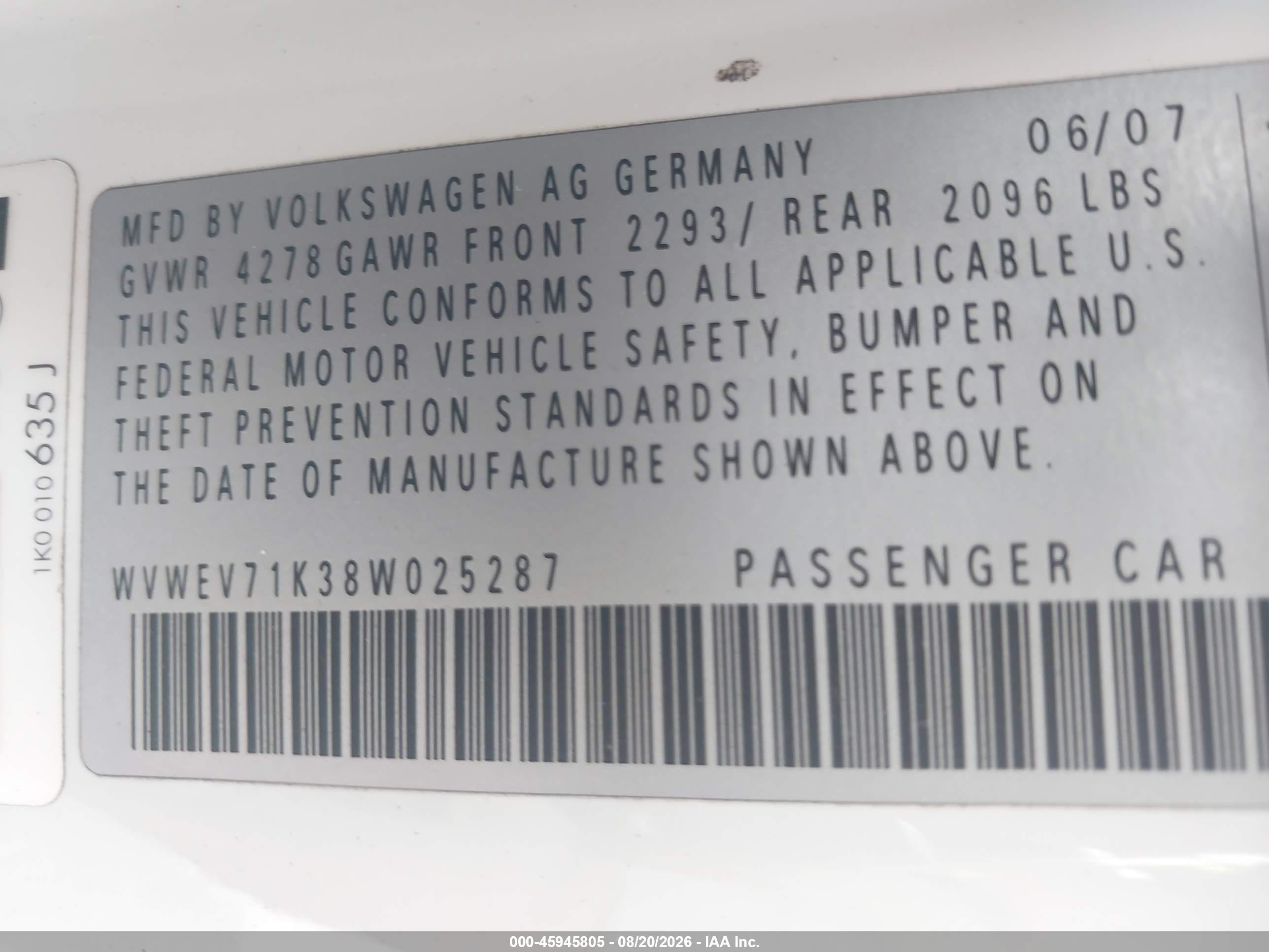 2008 Volkswagen Gti 2-door White vin: WVWEV71K38W025287