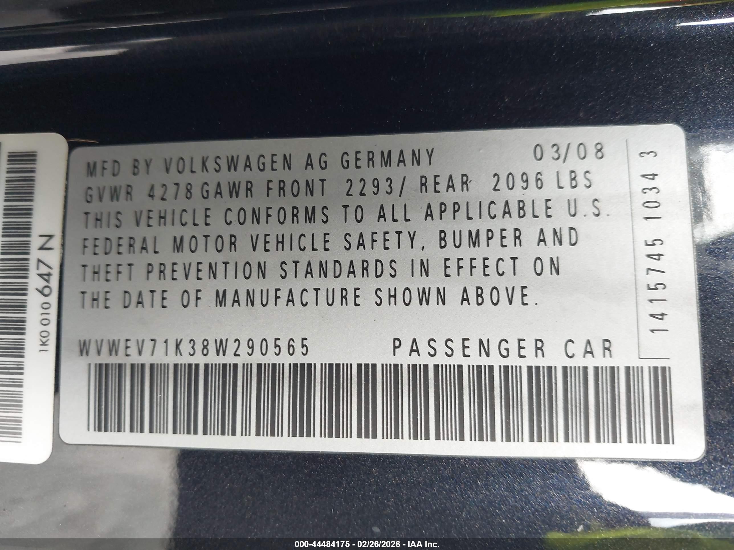 2008 Volkswagen Gti 2-door Black vin: WVWEV71K38W290565