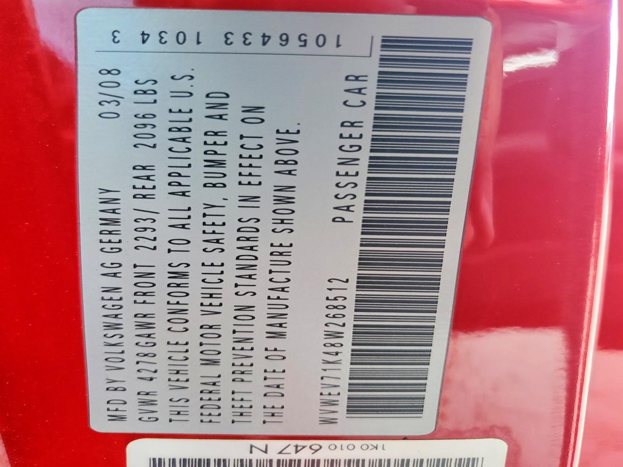 2008 Volkswagen Gti Red vin: WVWEV71K48W268512