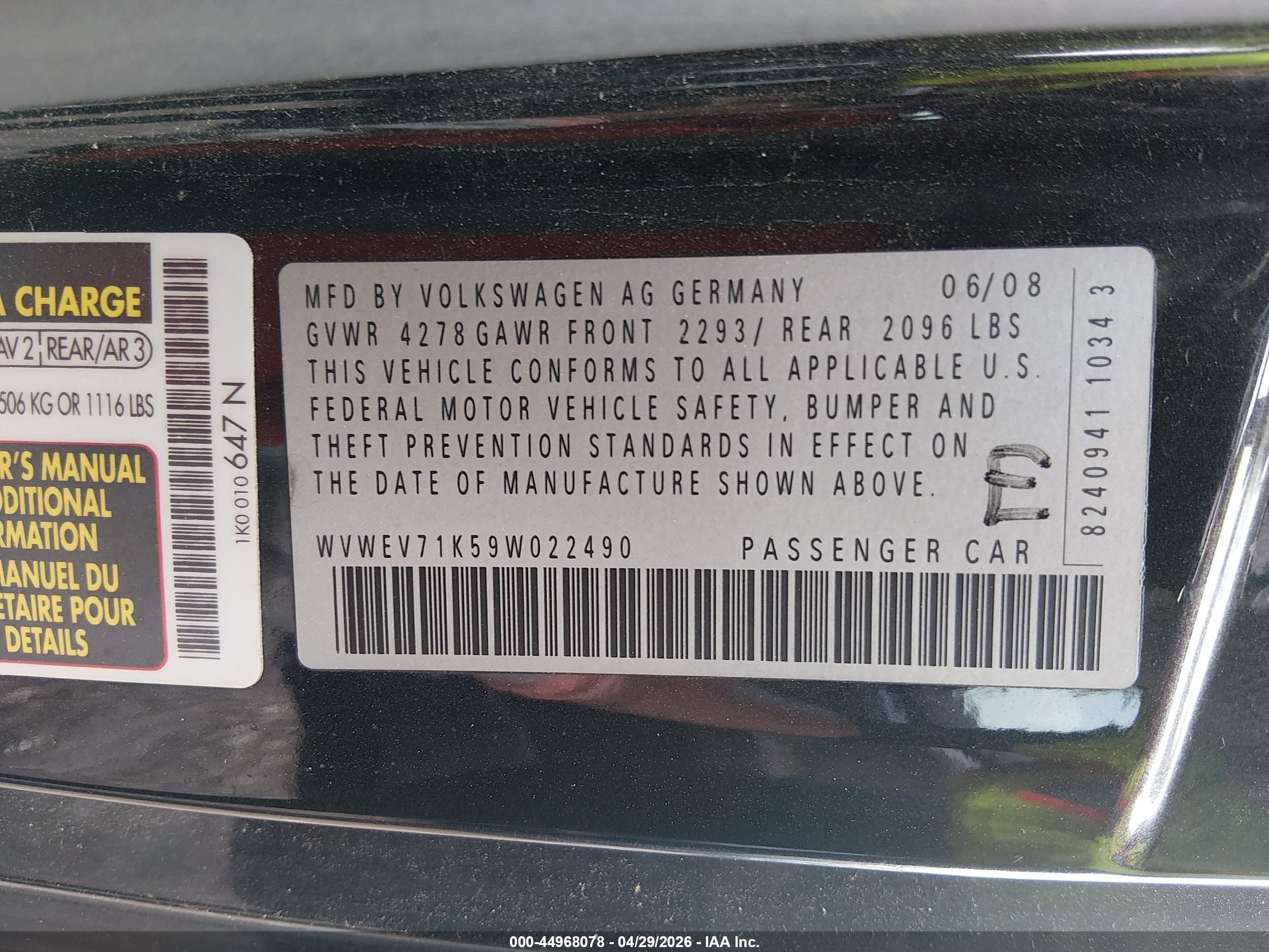 2009 Volkswagen Gti 2-door Черный vin: WVWEV71K59W022490