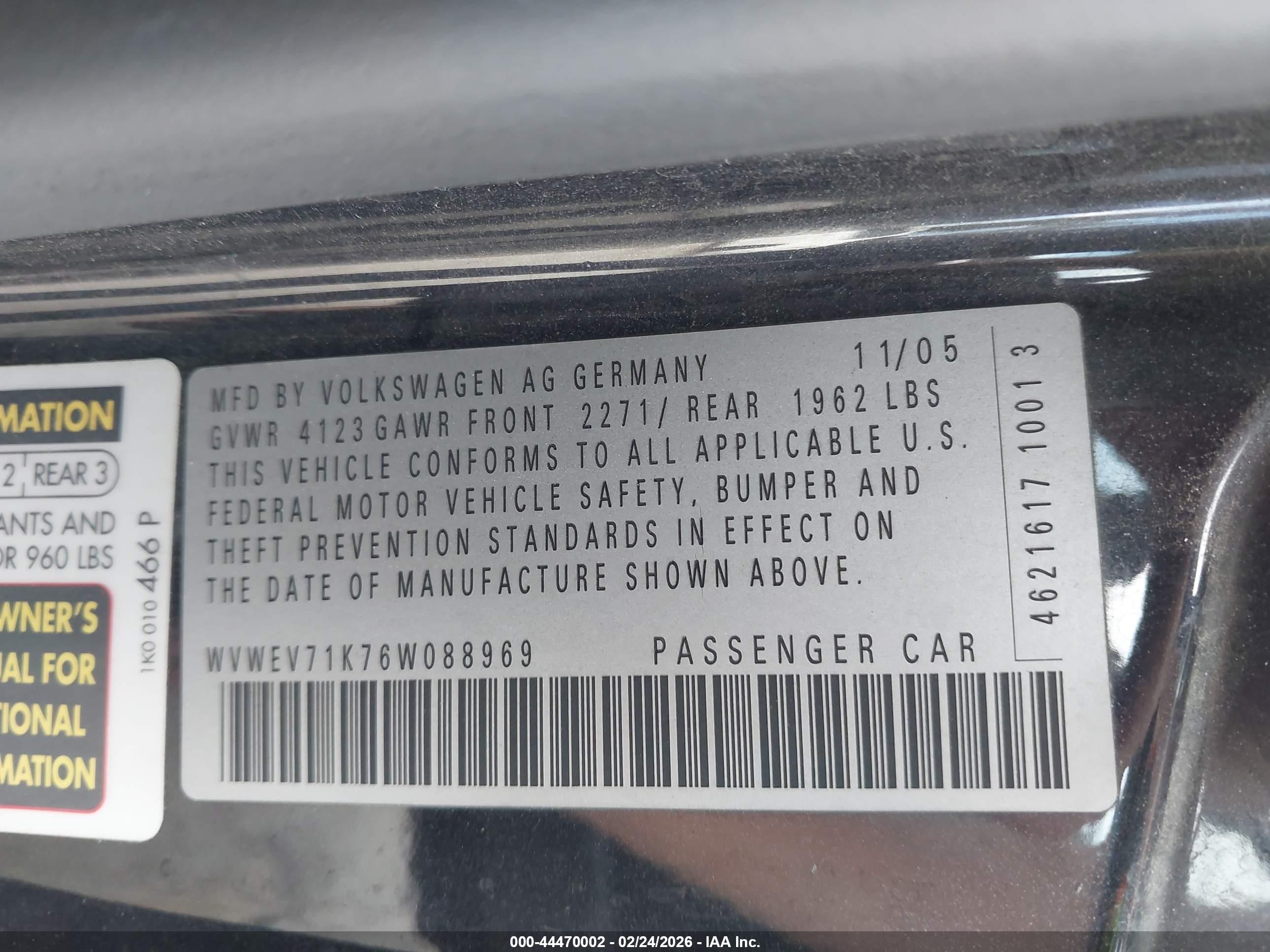 2006 Volkswagen Gti 2-door Black vin: WVWEV71K76W088969