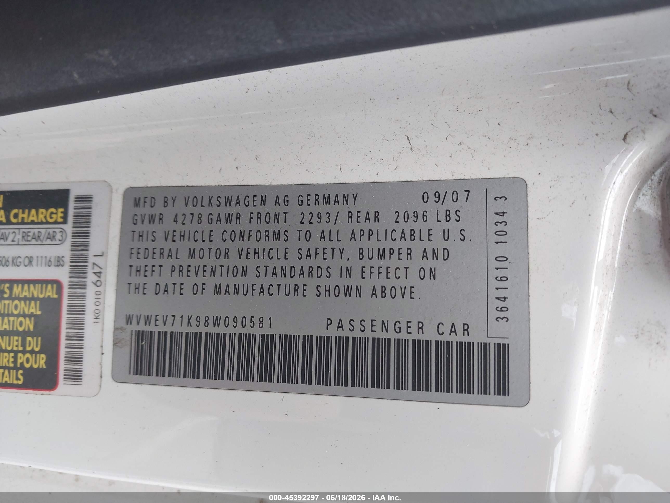 2008 Volkswagen Gti 2-door White vin: WVWEV71K98W090581