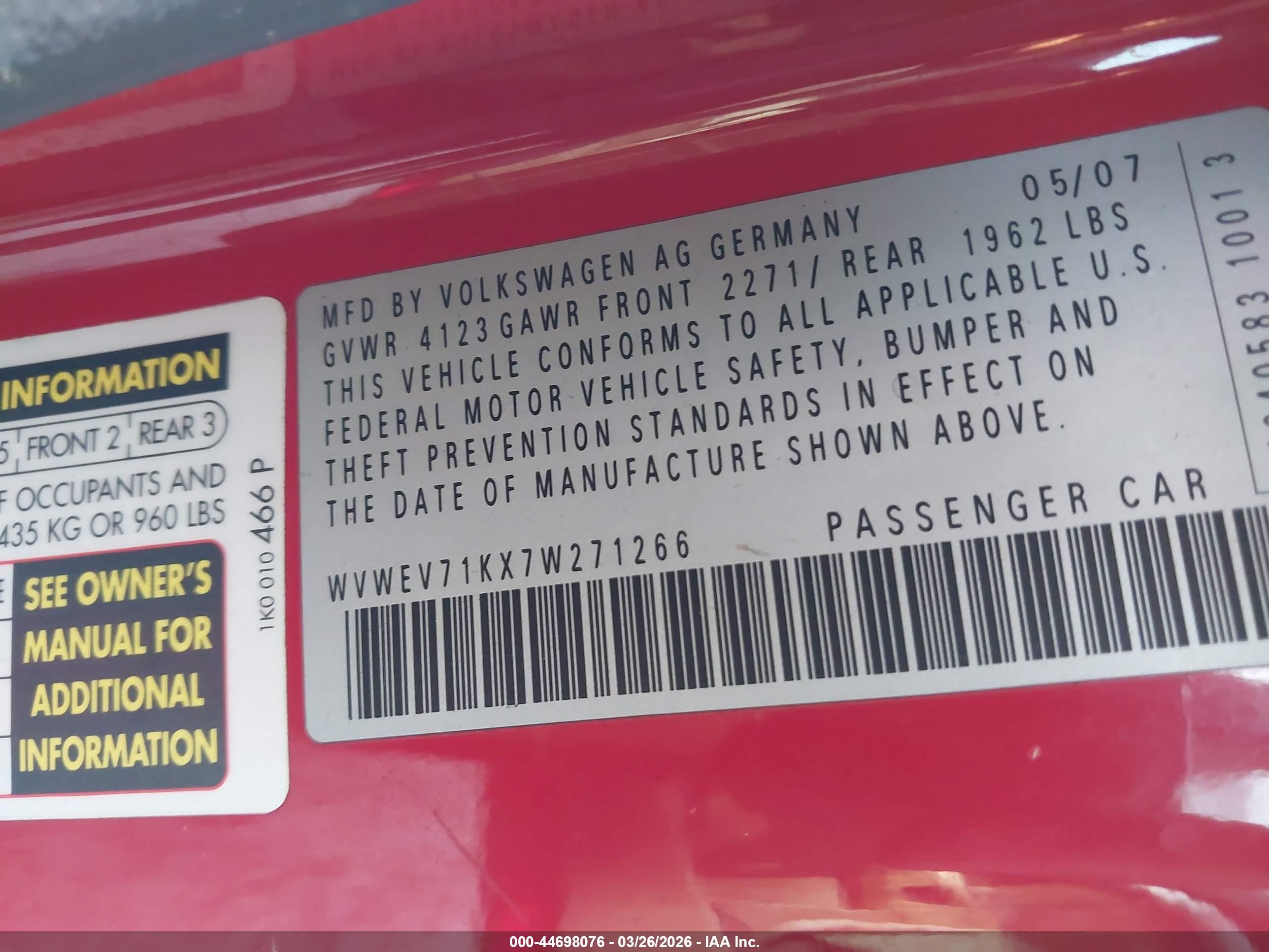 2007 Volkswagen Gti 2-door Red vin: WVWEV71KX7W271266