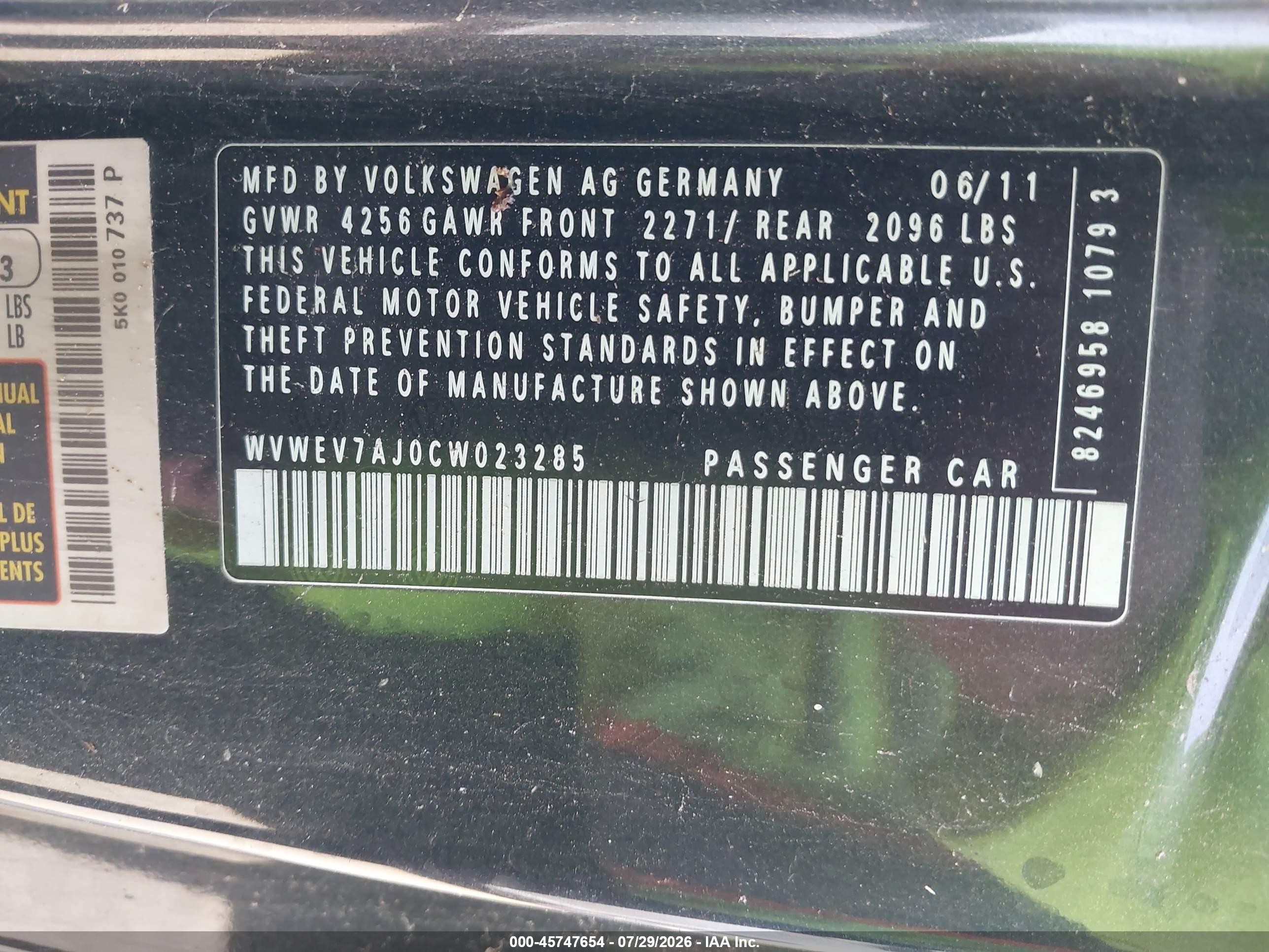 2012 Volkswagen Gti 2-door Black vin: WVWEV7AJ0CW023285