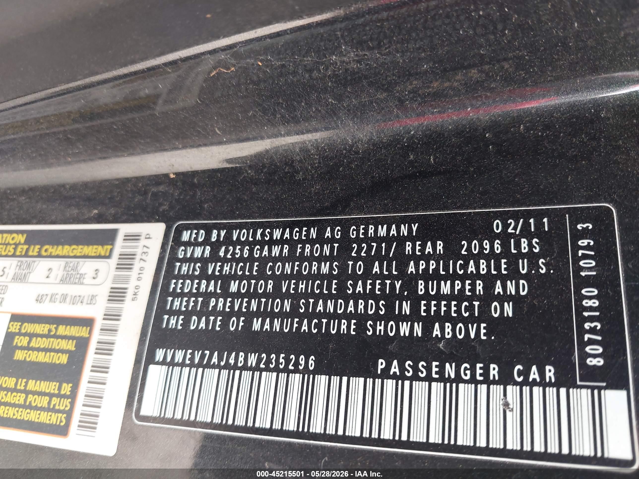2011 Volkswagen Gti 2-door Gray vin: WVWEV7AJ4BW235296