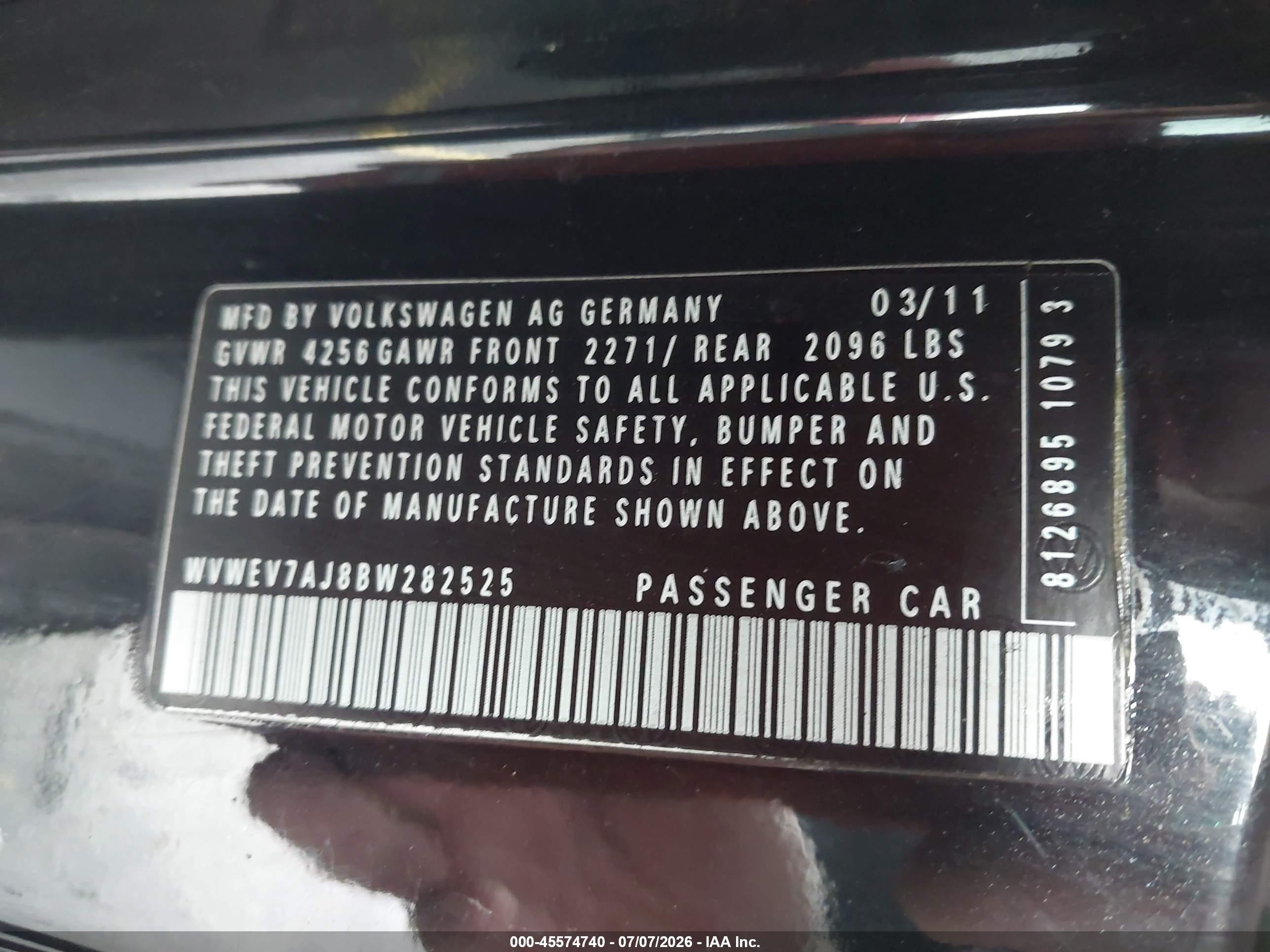 2011 Volkswagen Gti 2-door Autobahn Черный vin: WVWEV7AJ8BW282525