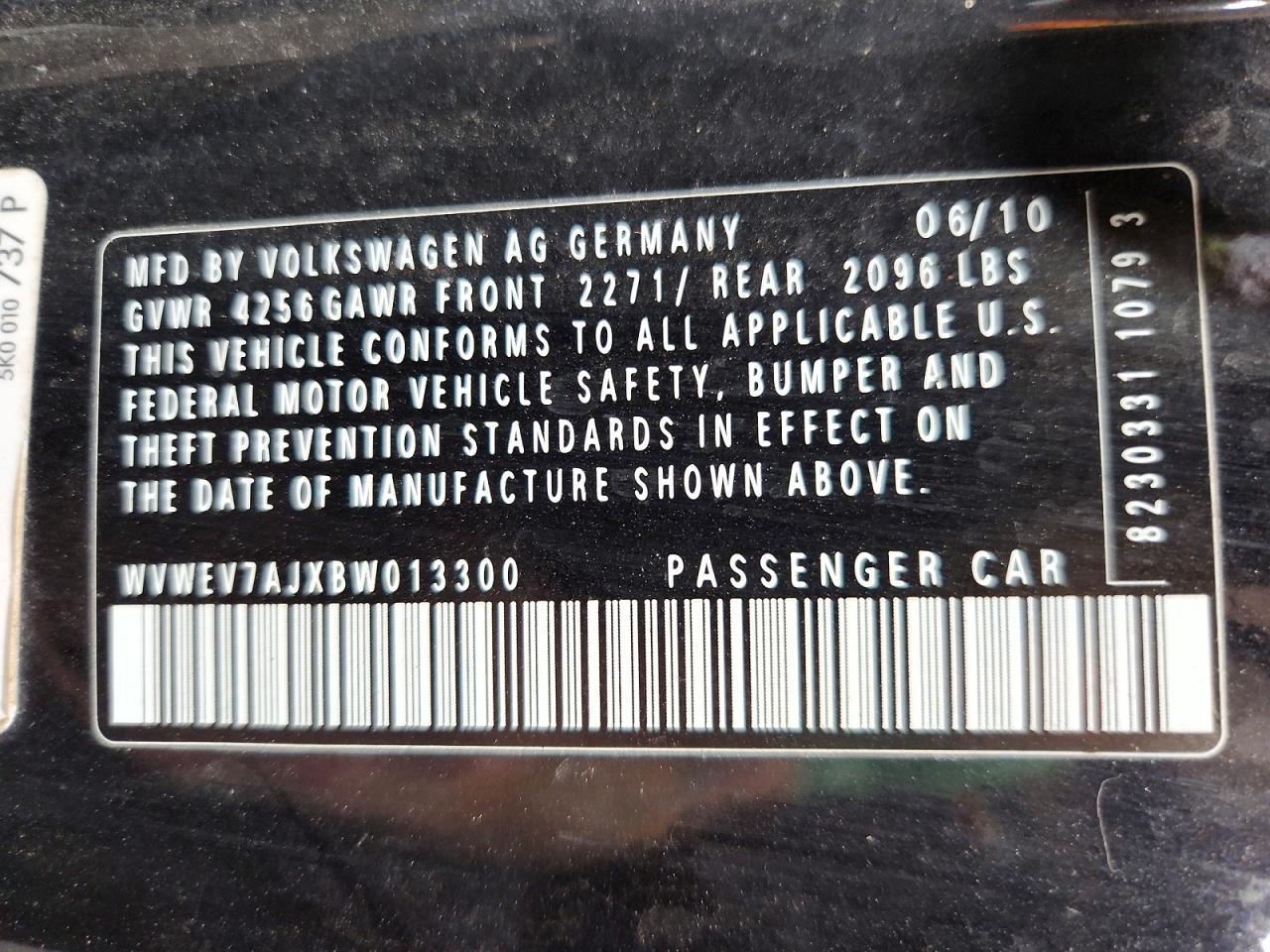 2011 Volkswagen Gti Black vin: WVWEV7AJXBW013300