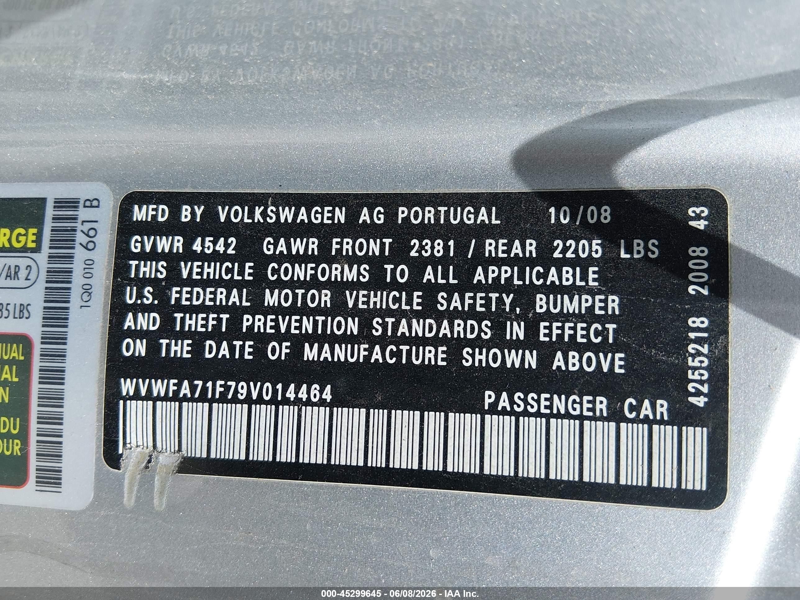 2009 Volkswagen Eos Lux Silver vin: WVWFA71F79V014464