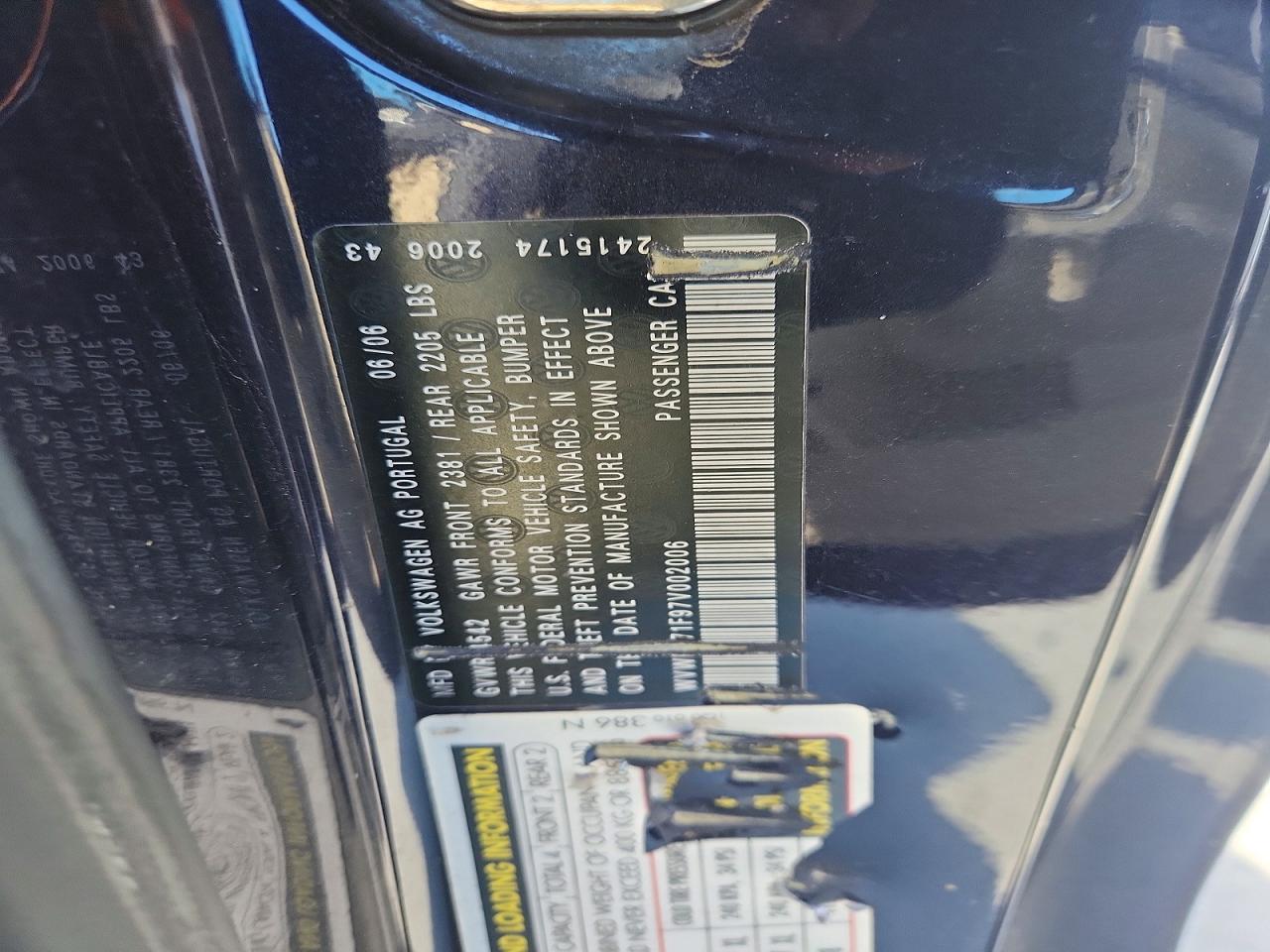 2007 Volkswagen Eos 2.0t Luxury Blue vin: WVWFA71F97V002006