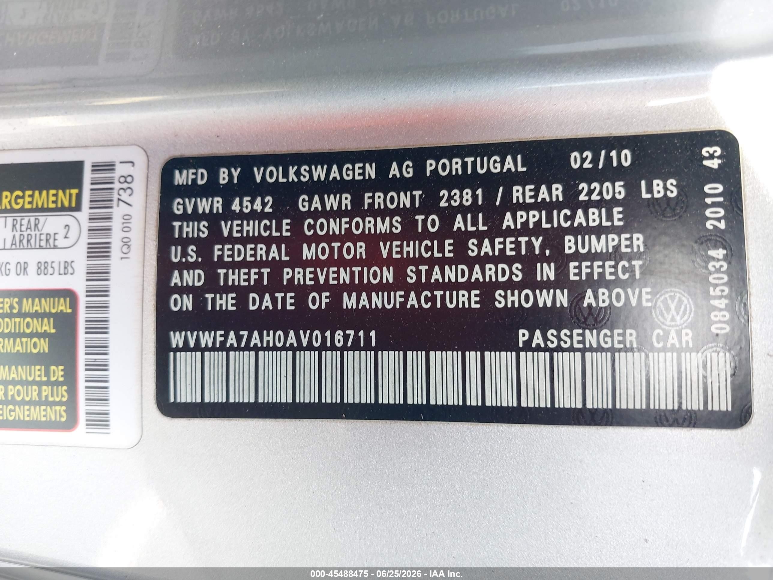 2010 Volkswagen Eos Lux Silver vin: WVWFA7AH0AV016711