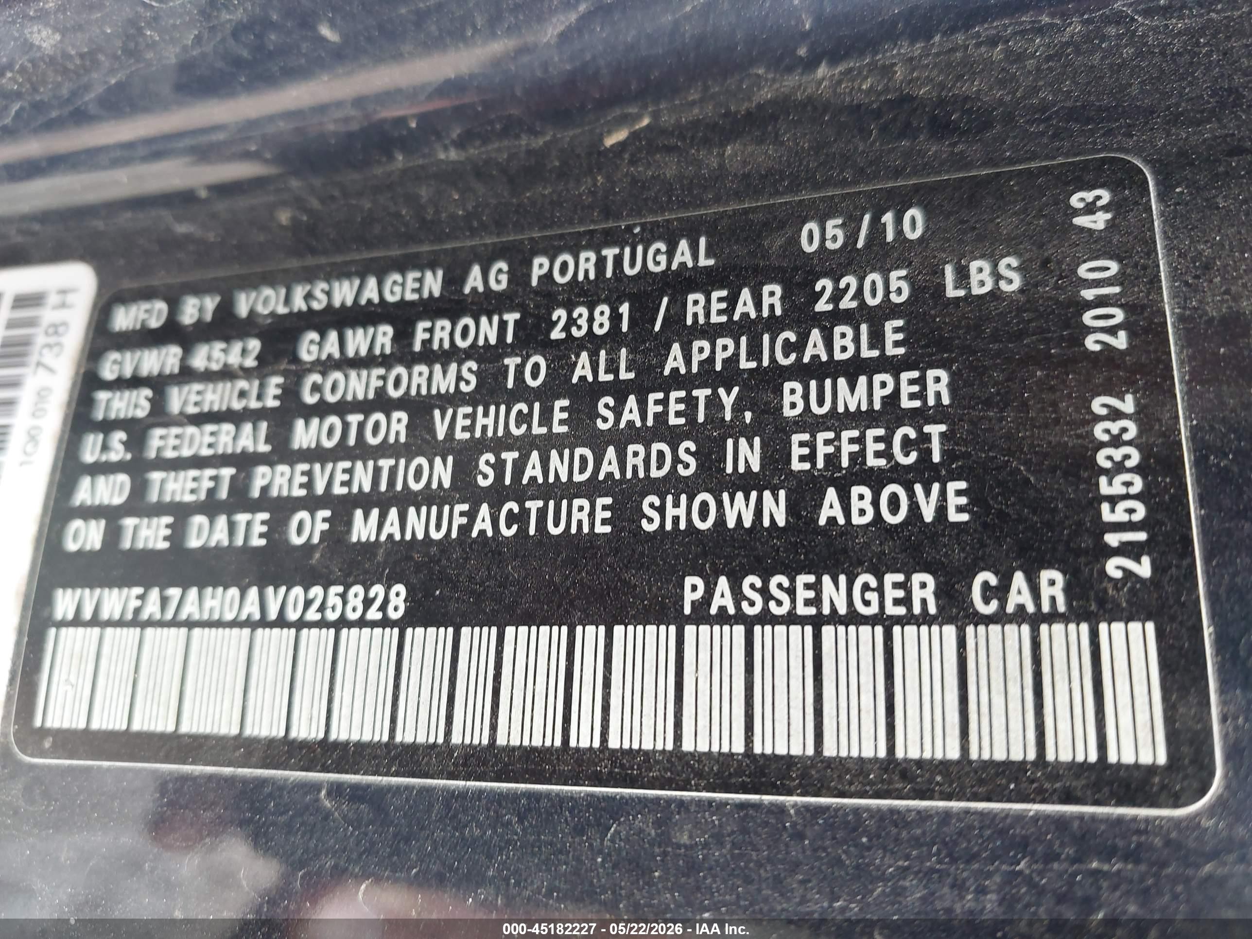 2010 Volkswagen Eos Lux Navy vin: WVWFA7AH0AV025828