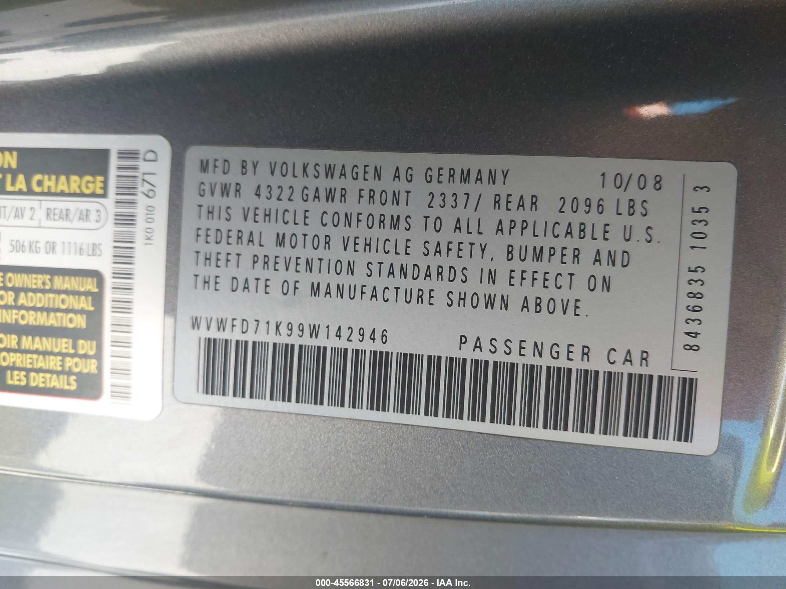 2009 Volkswagen Gti 2-door Gray vin: WVWFD71K99W142946