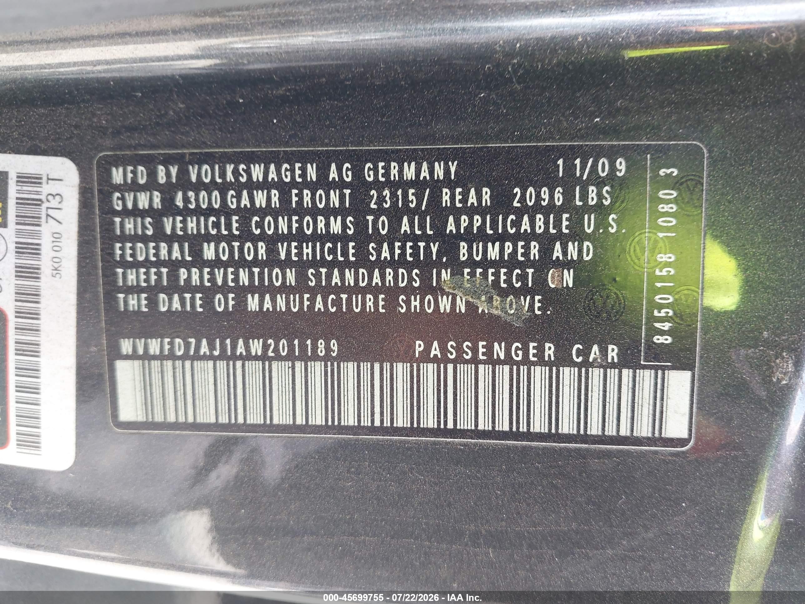 2010 Volkswagen Gti 2-door Gray vin: WVWFD7AJ1AW201189