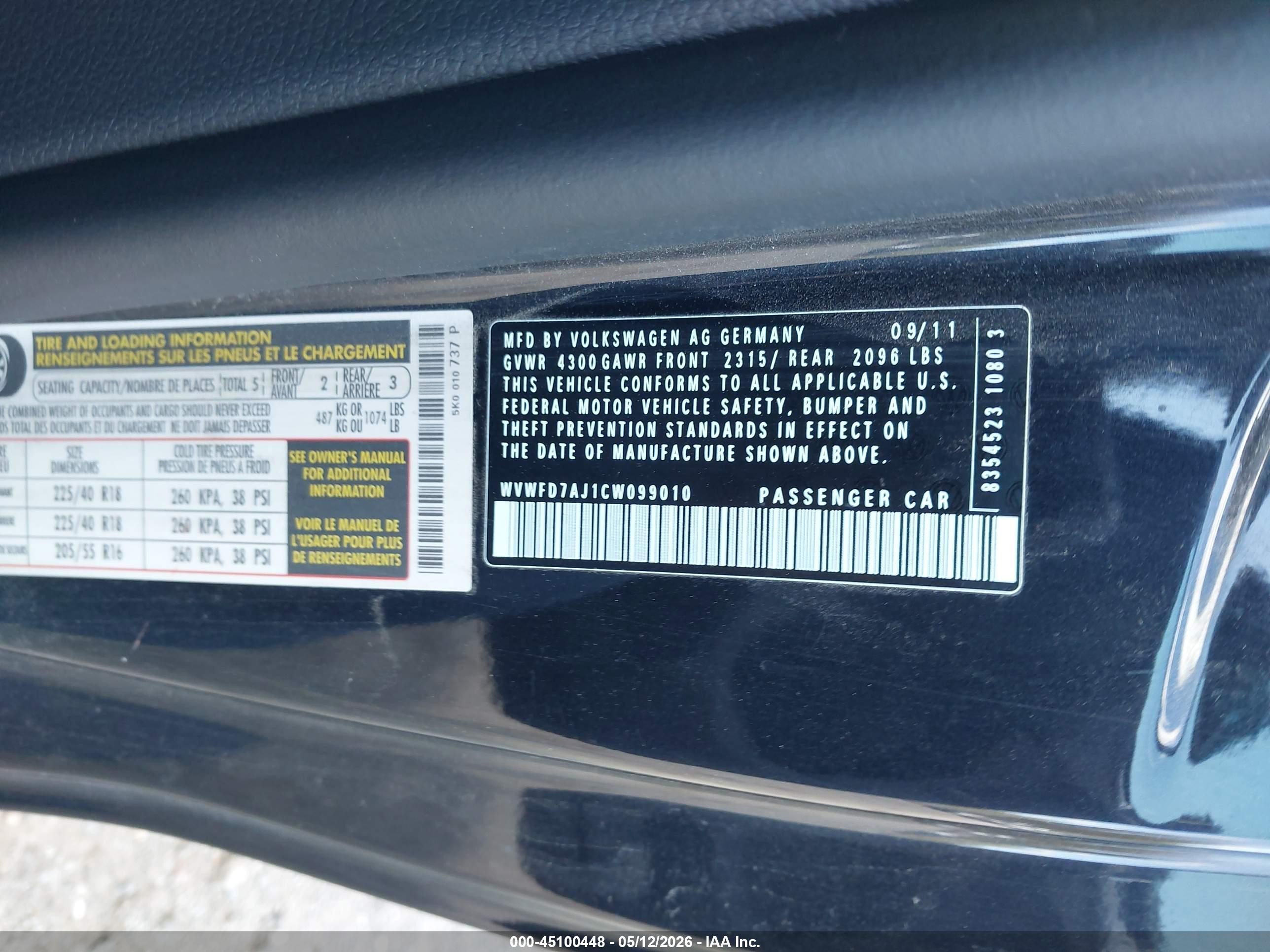 2012 Volkswagen Gti 2-door Black vin: WVWFD7AJ1CW099010