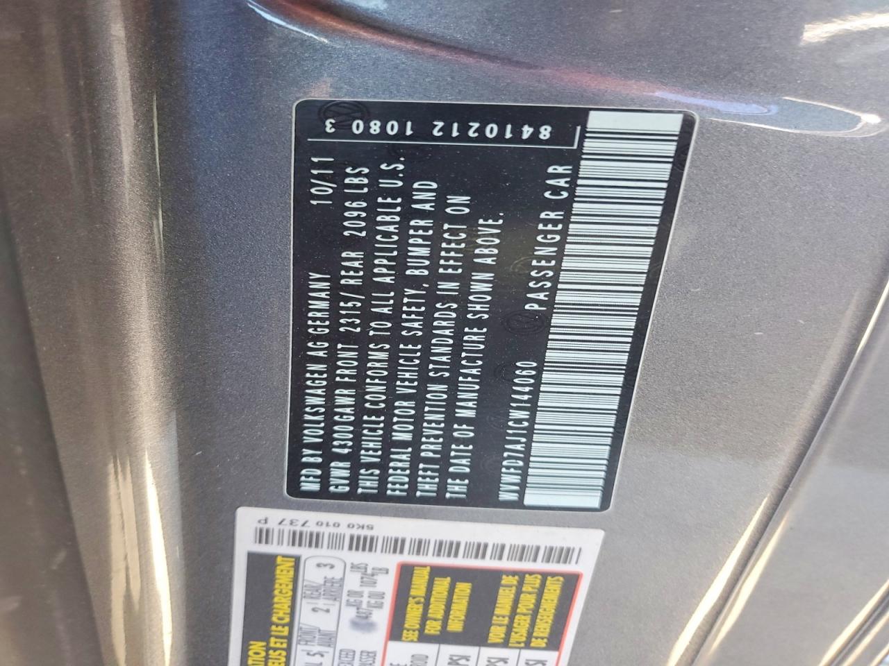 2012 Volkswagen Gti Gray vin: WVWFD7AJ1CW144060