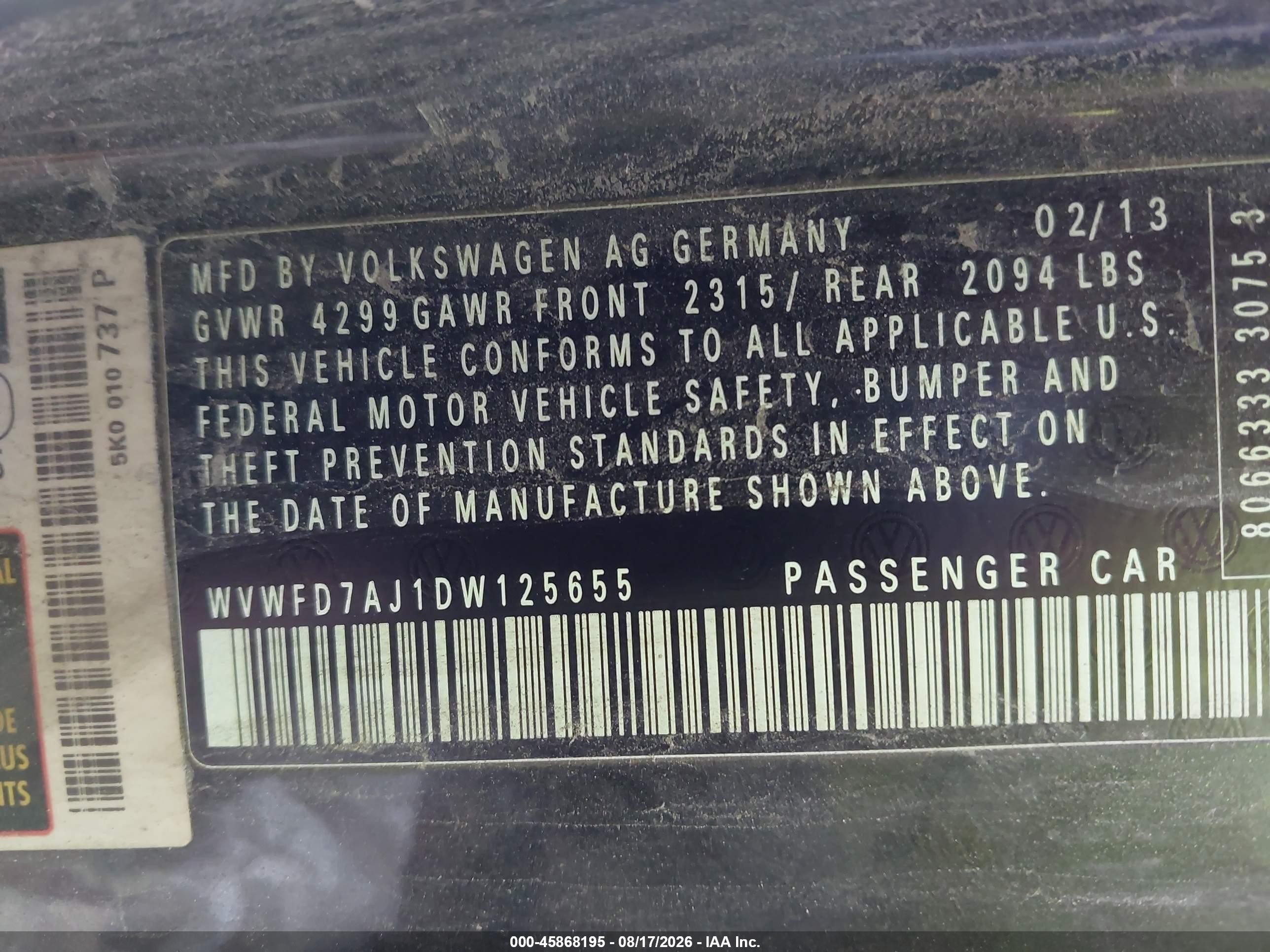 2013 Volkswagen Gti 2-door Gray vin: WVWFD7AJ1DW125655