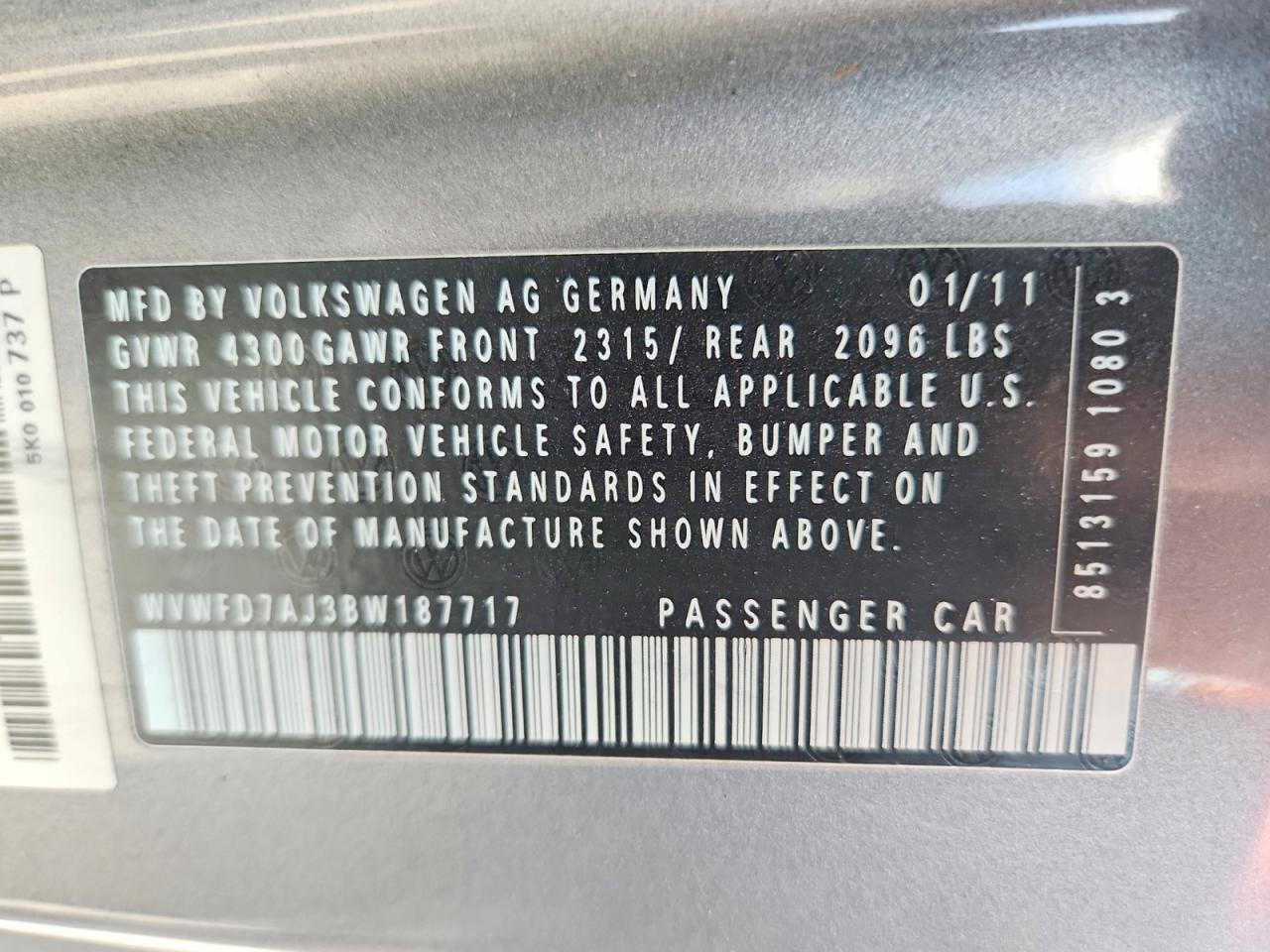 2011 Volkswagen Gti Gray vin: WVWFD7AJ3BW187717