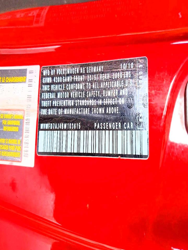 2011 Volkswagen Gti Red vin: WVWFD7AJ4BW103615