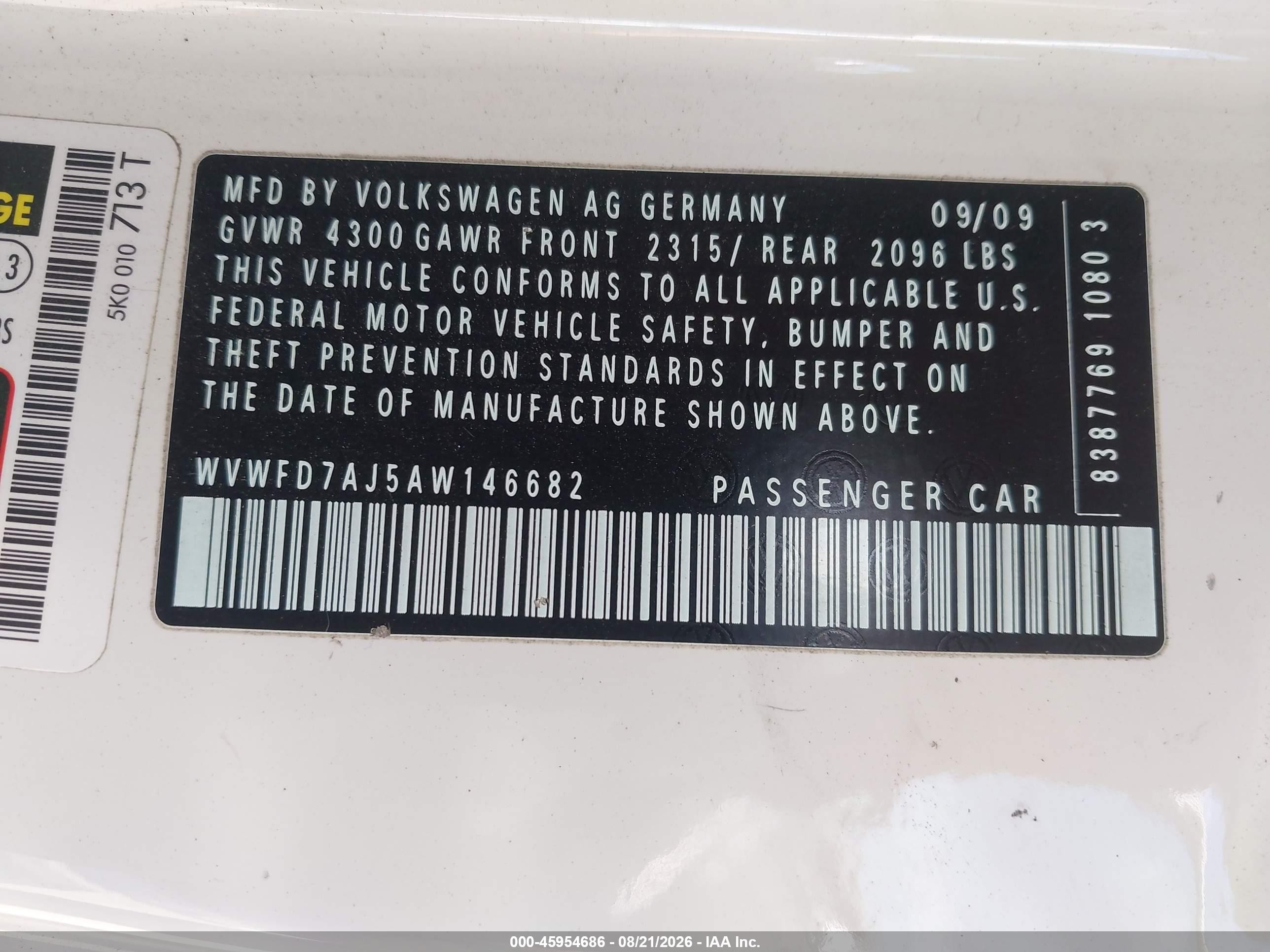 2010 Volkswagen Gti 2-door White vin: WVWFD7AJ5AW146682