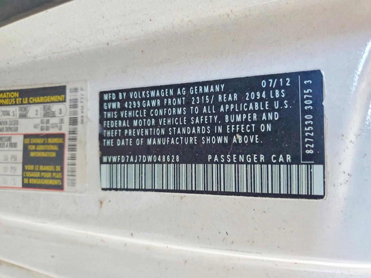 2013 Volkswagen Gti White vin: WVWFD7AJ7DW048628