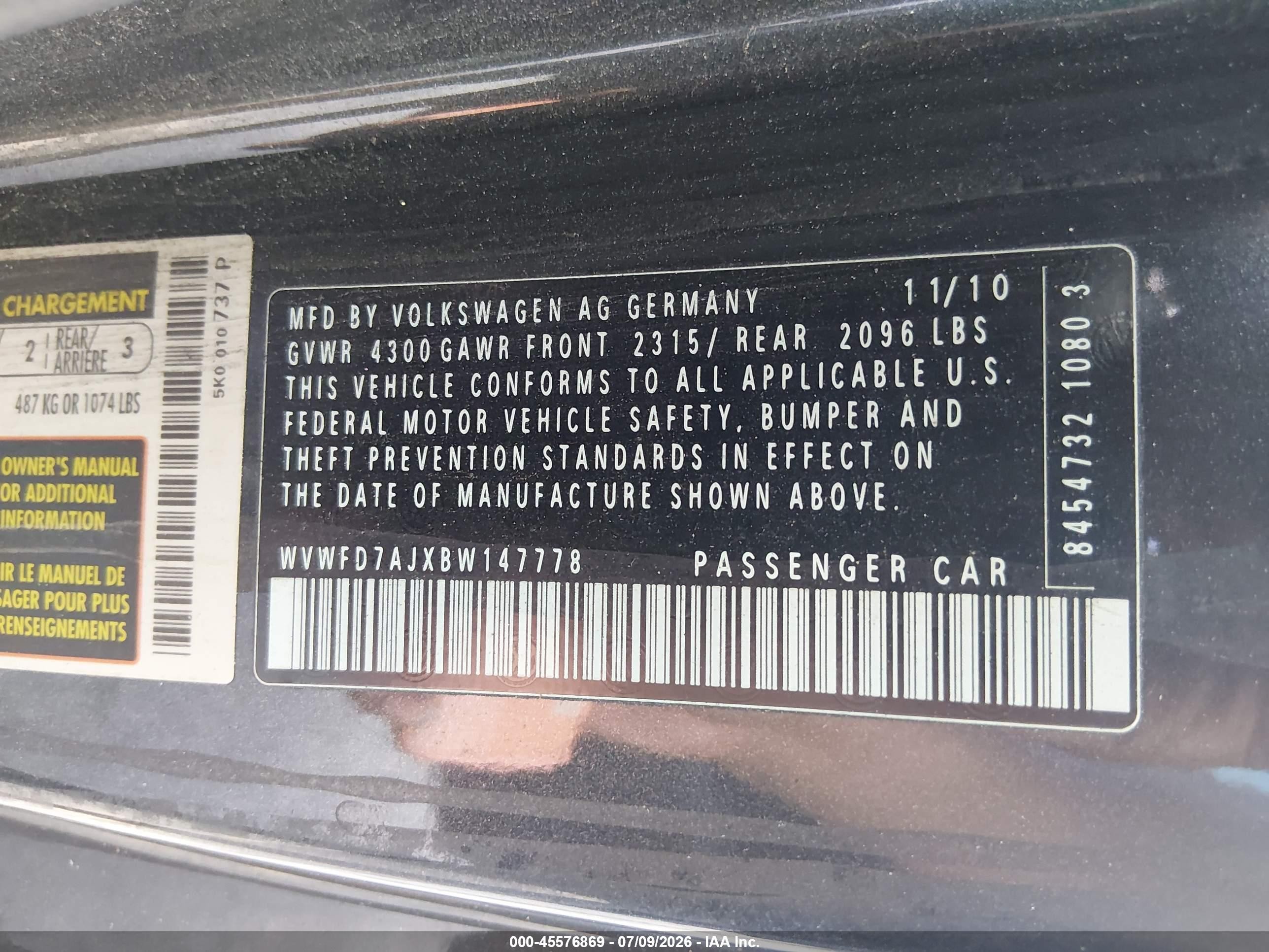 2011 Volkswagen Gti 2-door Black vin: WVWFD7AJXBW147778